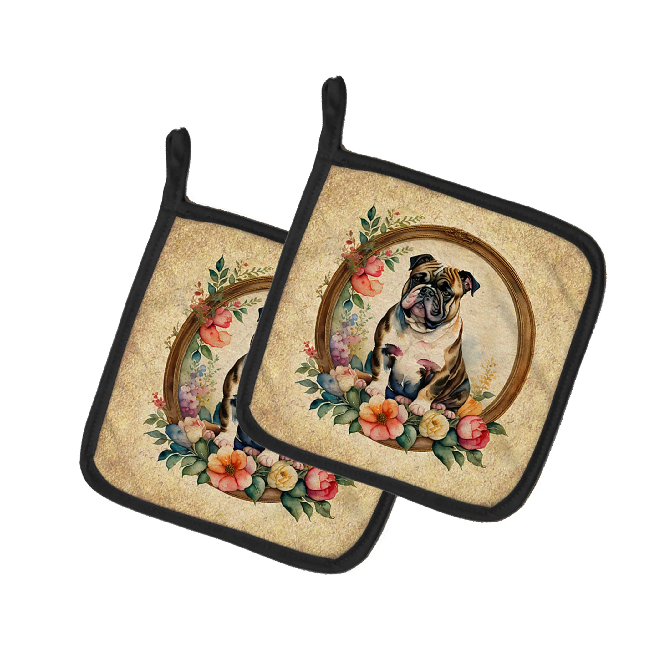 Frame of Flowers Pair of Pot Holders - Size: 7.5HX7.5W | Pack Of: 1 | Collection name: Frame of flowers