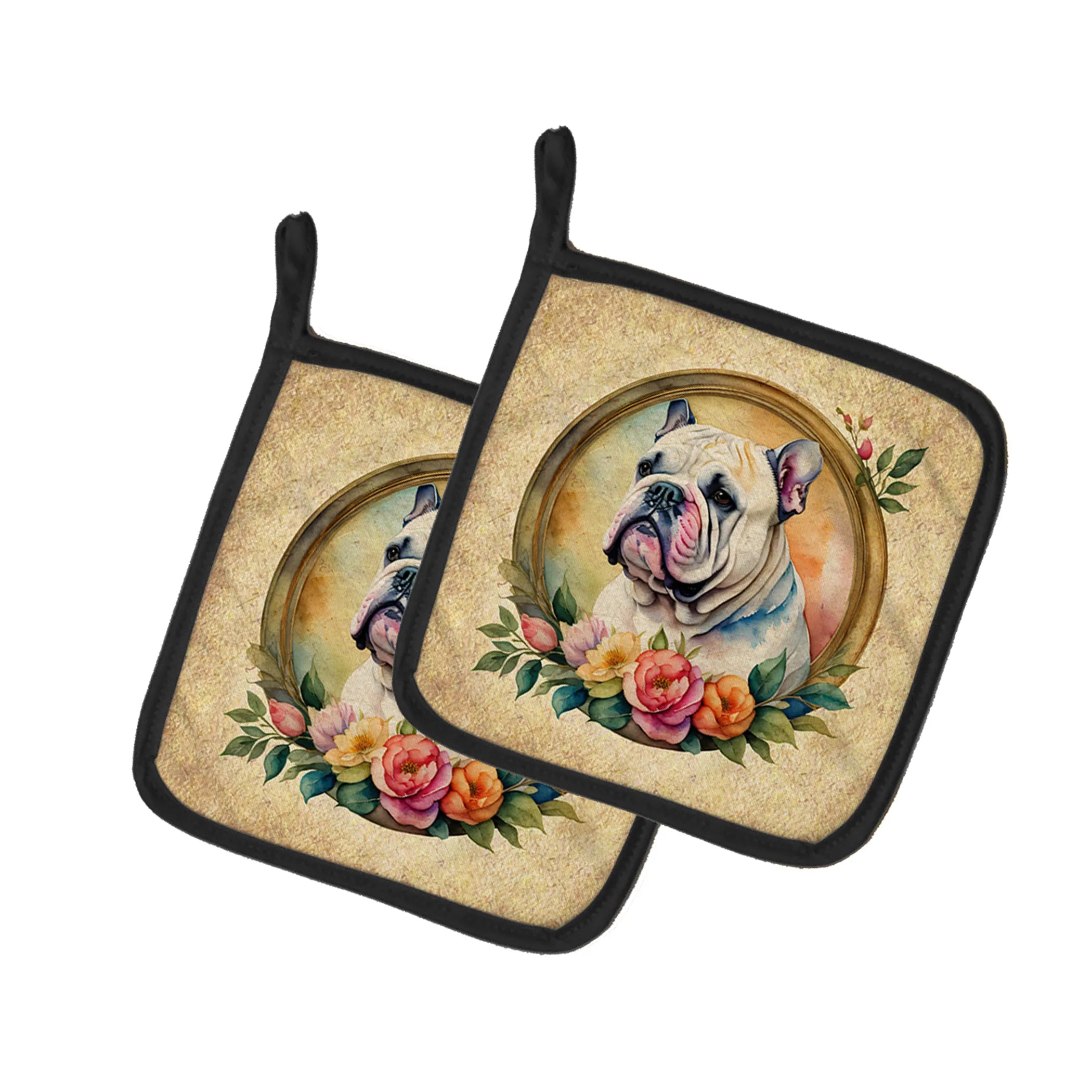 Frame of Flowers Pair of Pot Holders - Size: 7.5HX7.5W | Pack Of: 1 | Collection name: Frame of flowers
