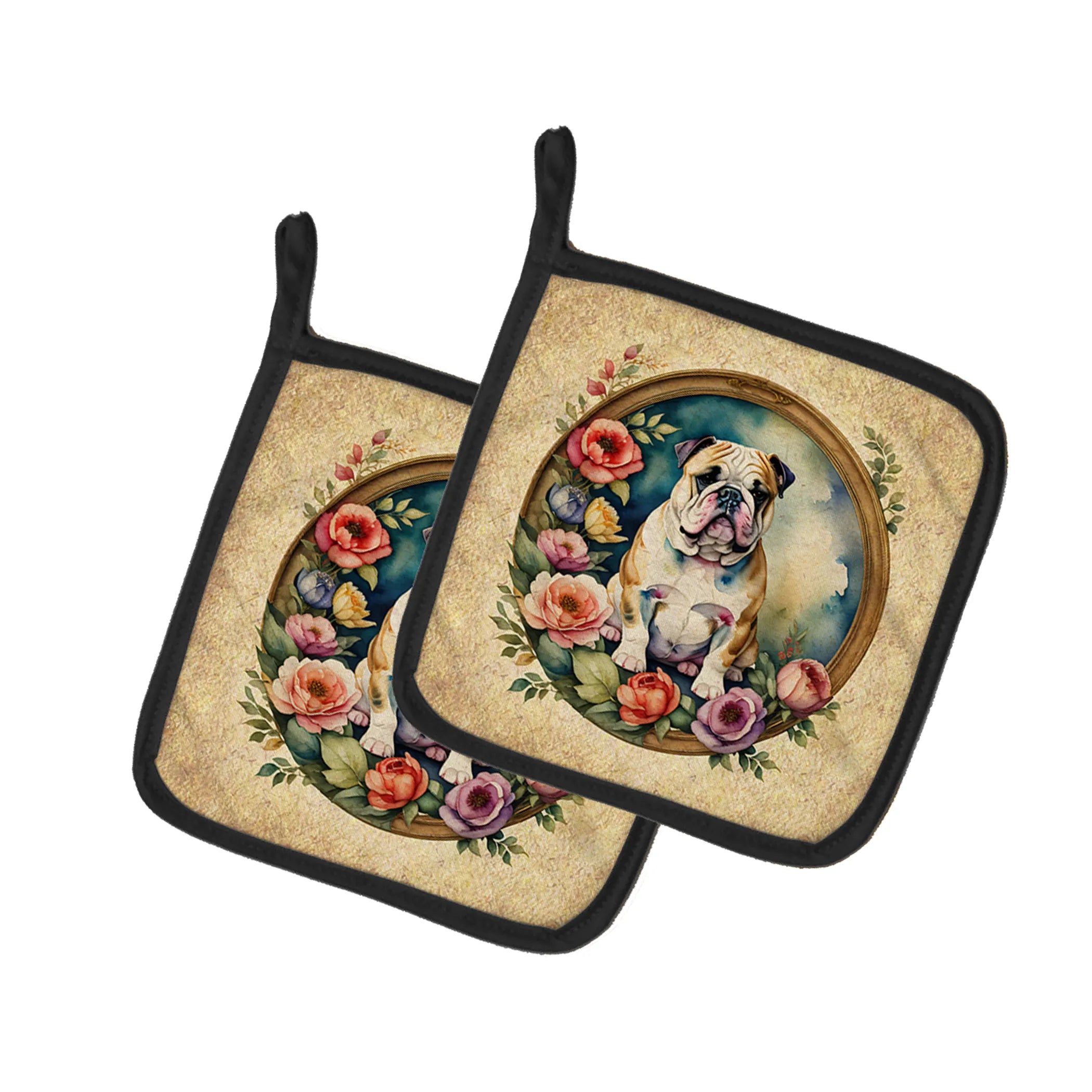 Frame of Flowers Pair of Pot Holders - Size: 7.5HX7.5W | Pack Of: 1 | Collection name: Frame of flowers