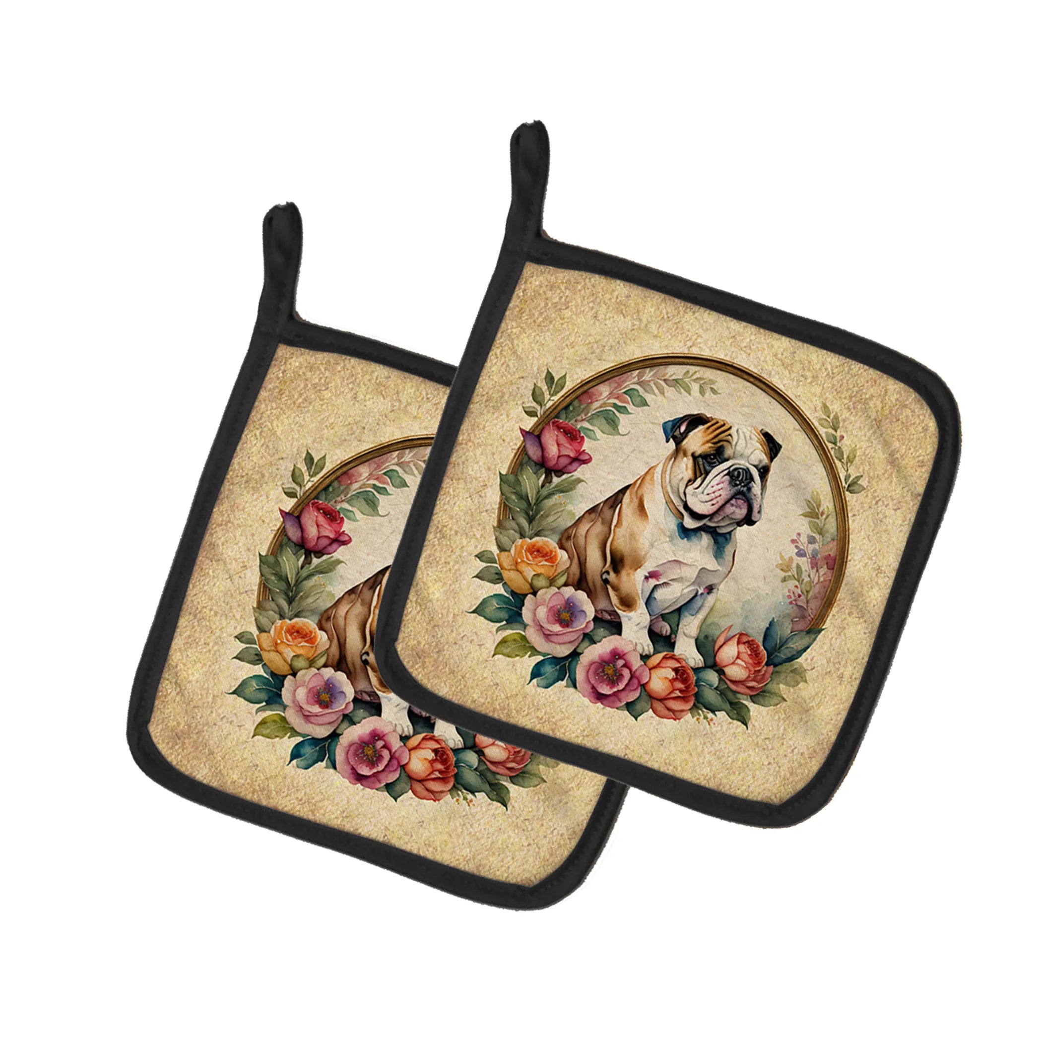 Frame of Flowers Pair of Pot Holders - Size: 7.5HX7.5W | Pack Of: 1 | Collection name: Frame of flowers