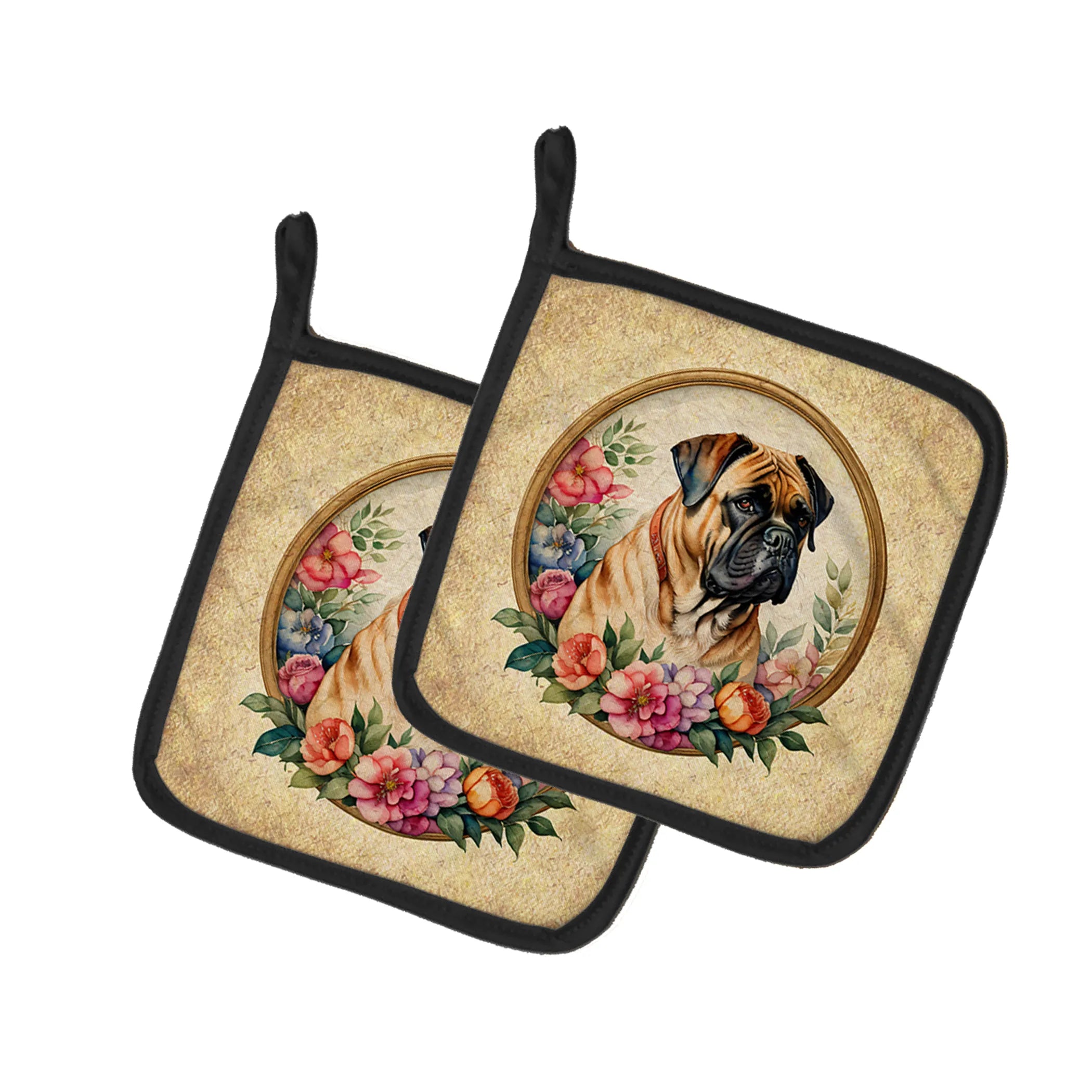 Frame of Flowers Pair of Pot Holders - Size: 7.5HX7.5W | Pack Of: 1 | Collection name: Frame of flowers