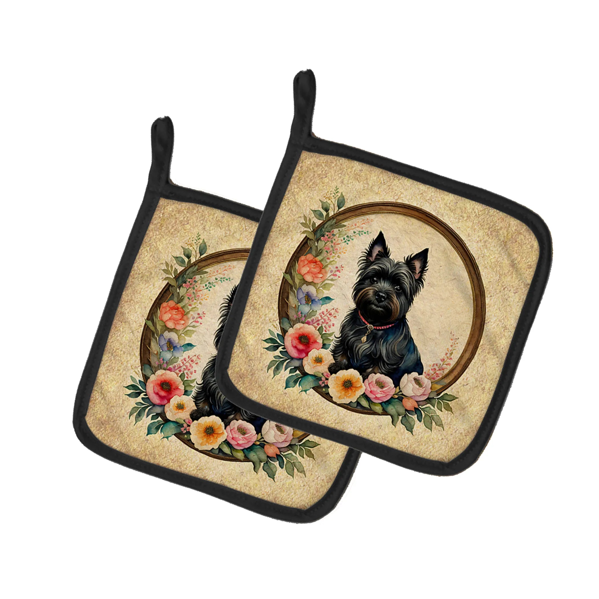 Frame of Flowers Pair of Pot Holders - Size: 7.5HX7.5W | Pack Of: 1 | Collection name: Frame of flowers