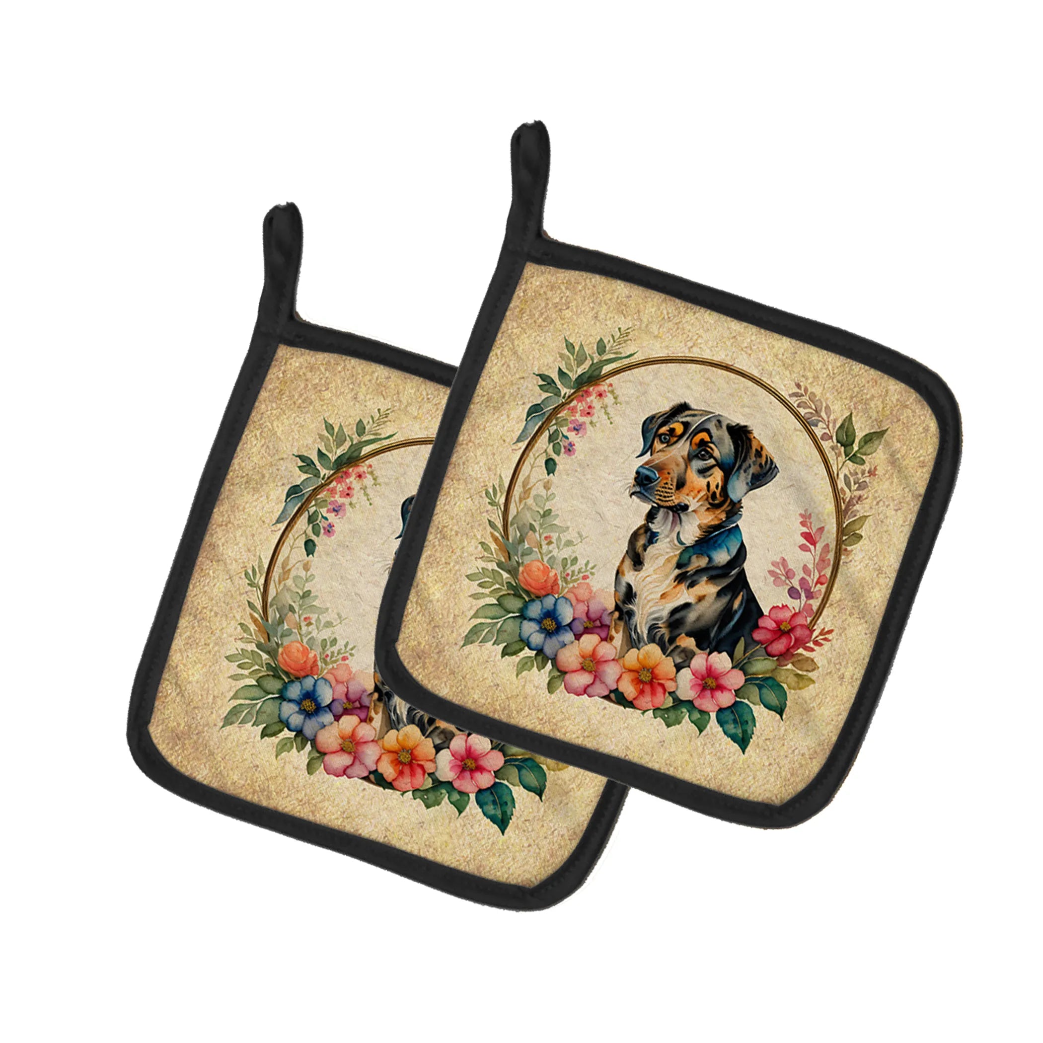 Frame of Flowers Pair of Pot Holders - Size: 7.5HX7.5W | Pack Of: 1 | Collection name: Frame of flowers