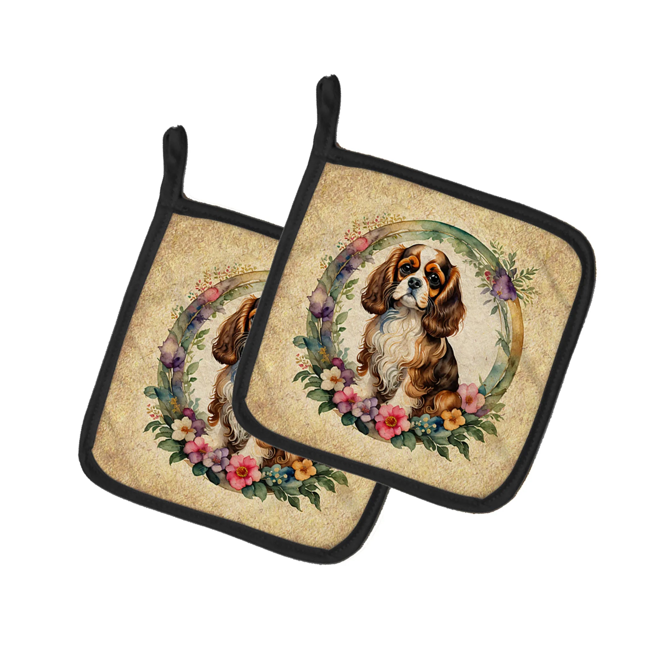 Frame of Flowers Pair of Pot Holders - Size: 7.5HX7.5W | Pack Of: 1 | Collection name: Frame of flowers