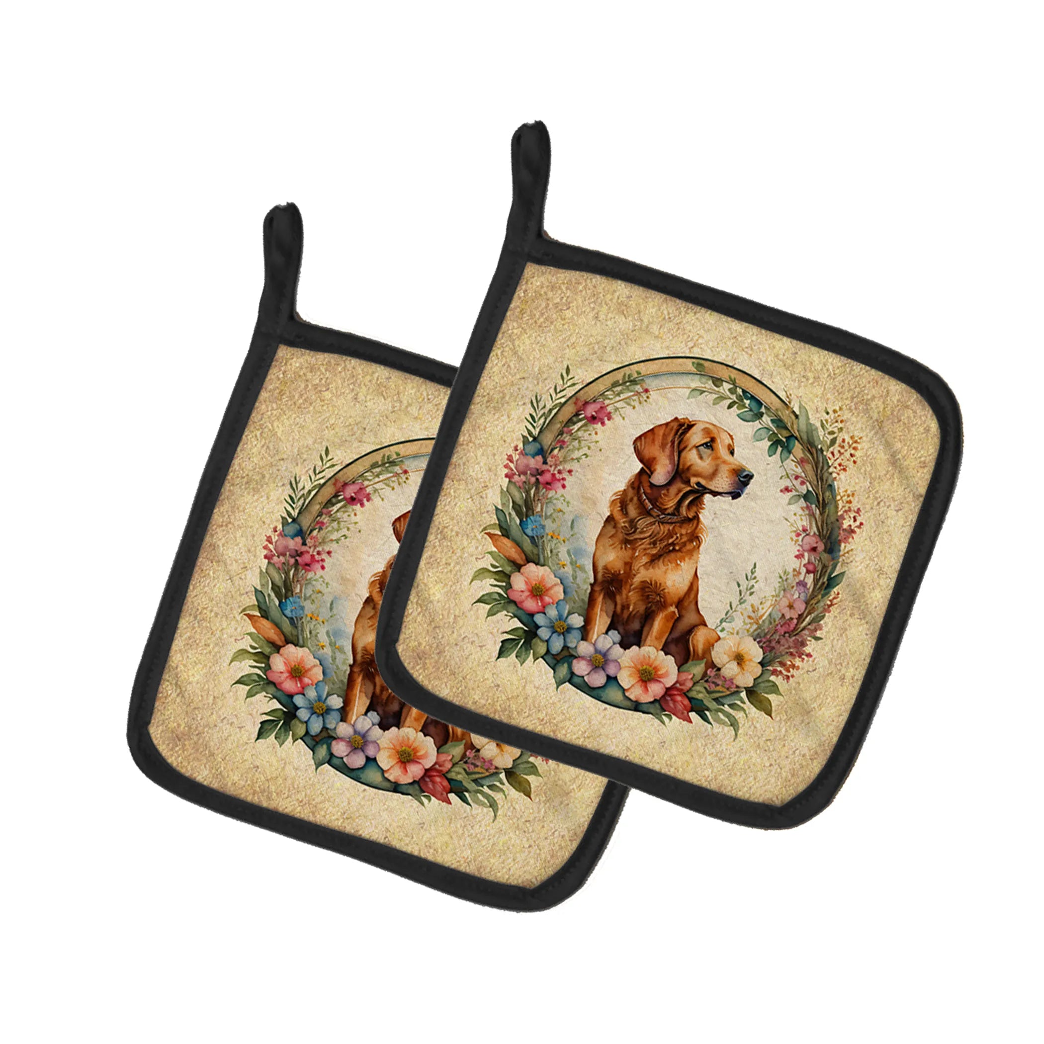 Frame of Flowers Pair of Pot Holders - Size: 7.5HX7.5W | Pack Of: 1 | Collection name: Frame of flowers