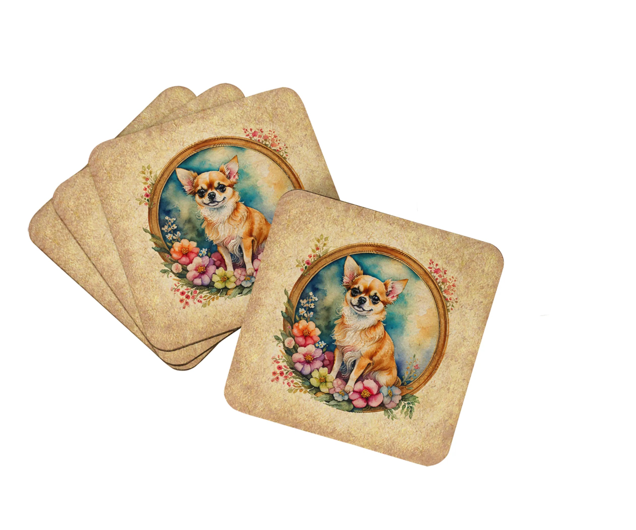 Frame of Flowers Foam Coasters - Size: 3.5 | Pack Of: 1 | Collection name: Frame of flowers