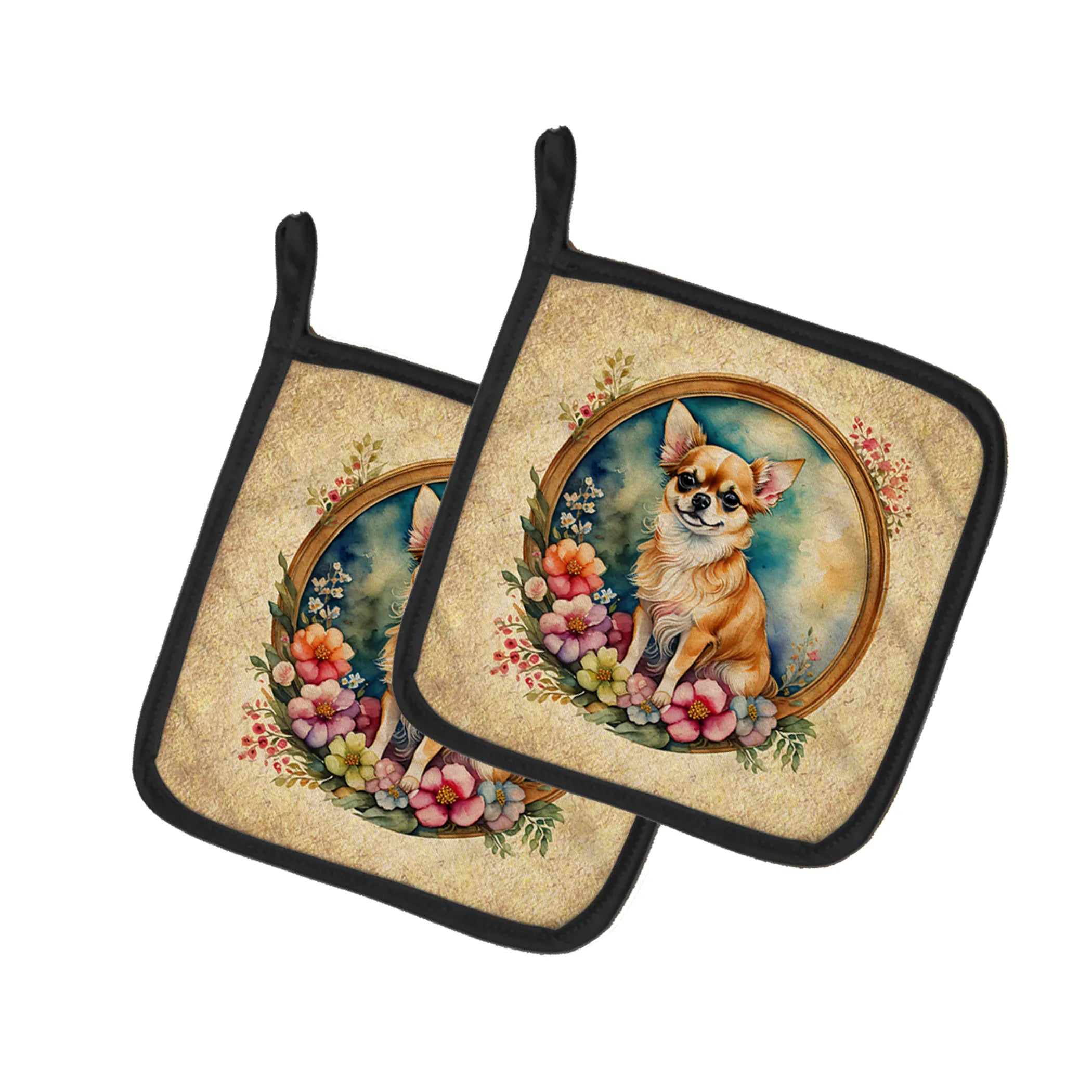 Frame of Flowers Pair of Pot Holders - Size: 7.5HX7.5W | Pack Of: 1 | Collection name: Frame of flowers