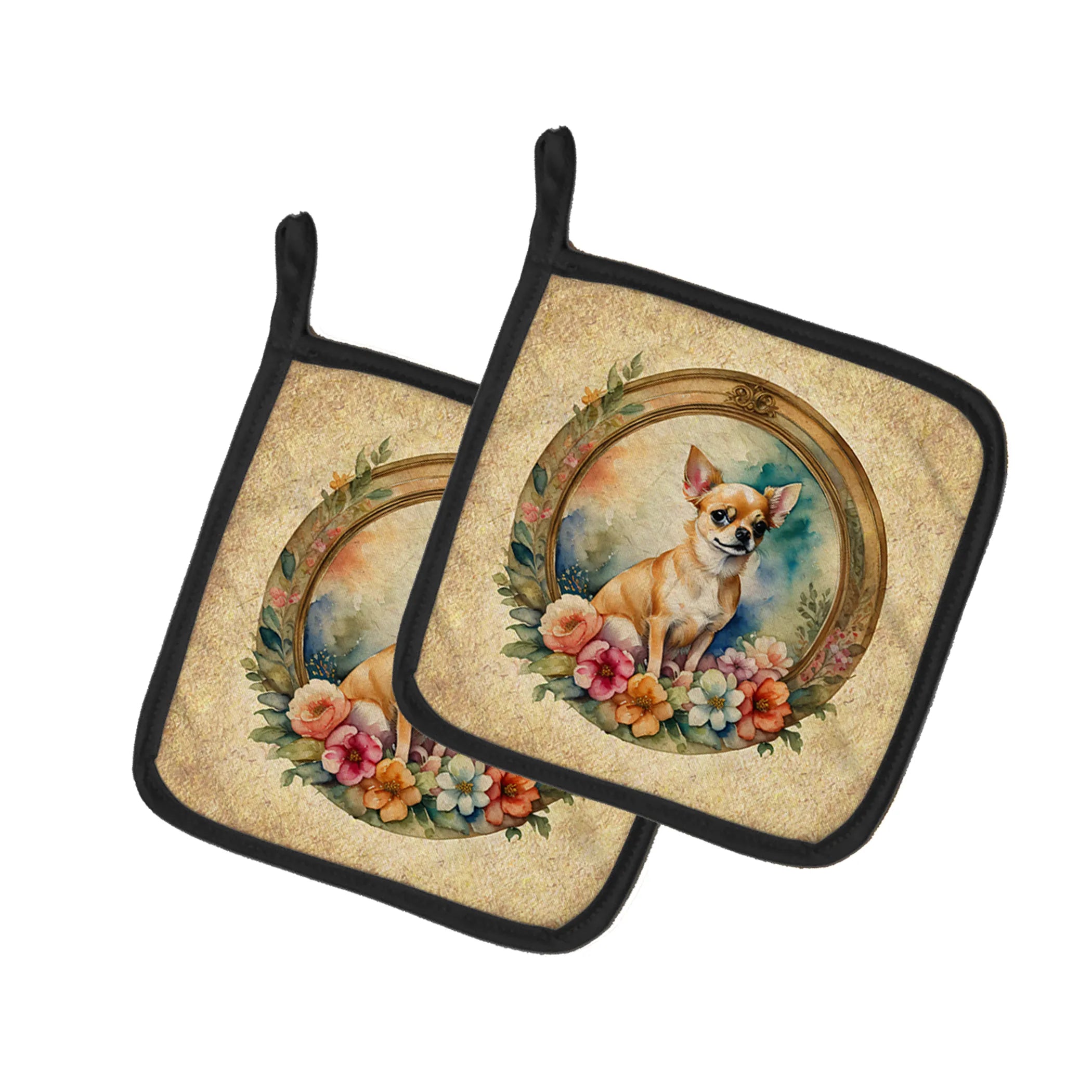 Frame of Flowers Pair of Pot Holders - Size: 7.5HX7.5W | Pack Of: 1 | Collection name: Frame of flowers