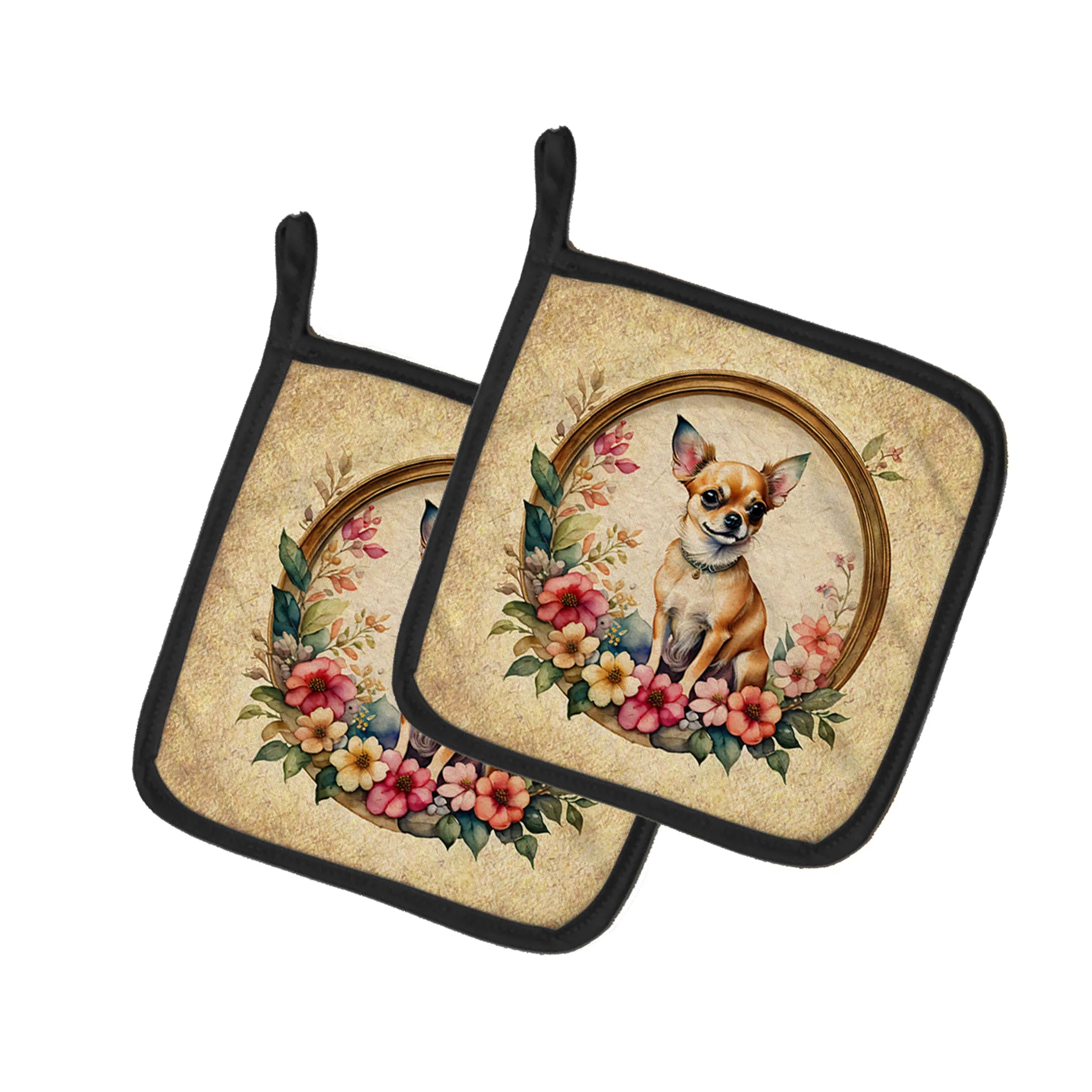 Frame of Flowers Pair of Pot Holders - Size: 7.5HX7.5W | Pack Of: 1 | Collection name: Frame of flowers