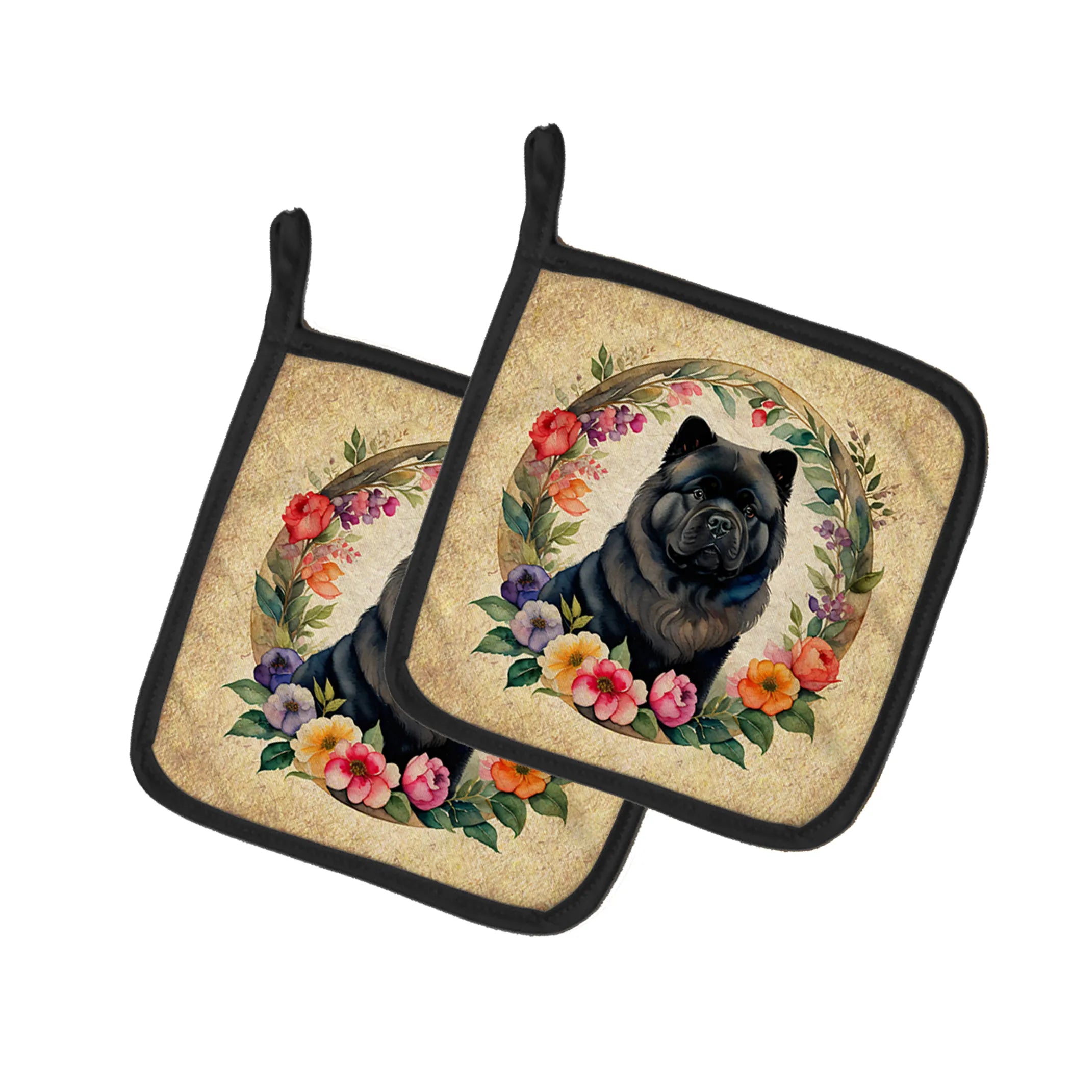 Frame of Flowers Pair of Pot Holders - Size: 7.5HX7.5W | Pack Of: 1 | Collection name: Frame of flowers