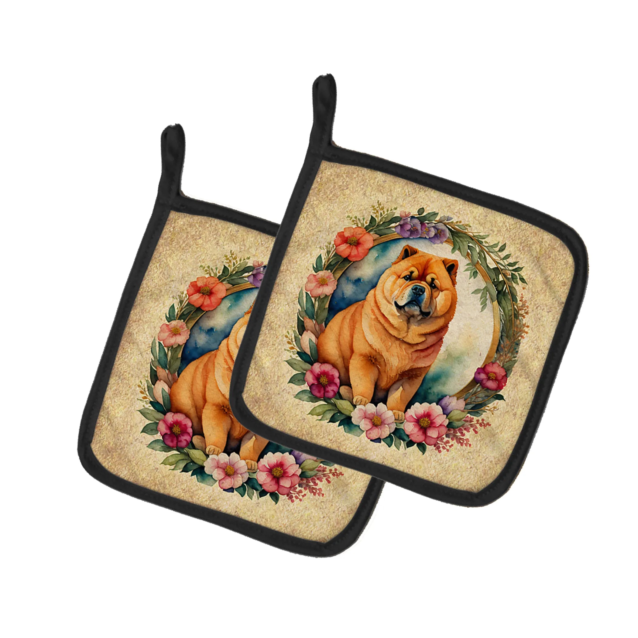 Frame of Flowers Pair of Pot Holders - Size: 7.5HX7.5W | Pack Of: 1 | Collection name: Frame of flowers