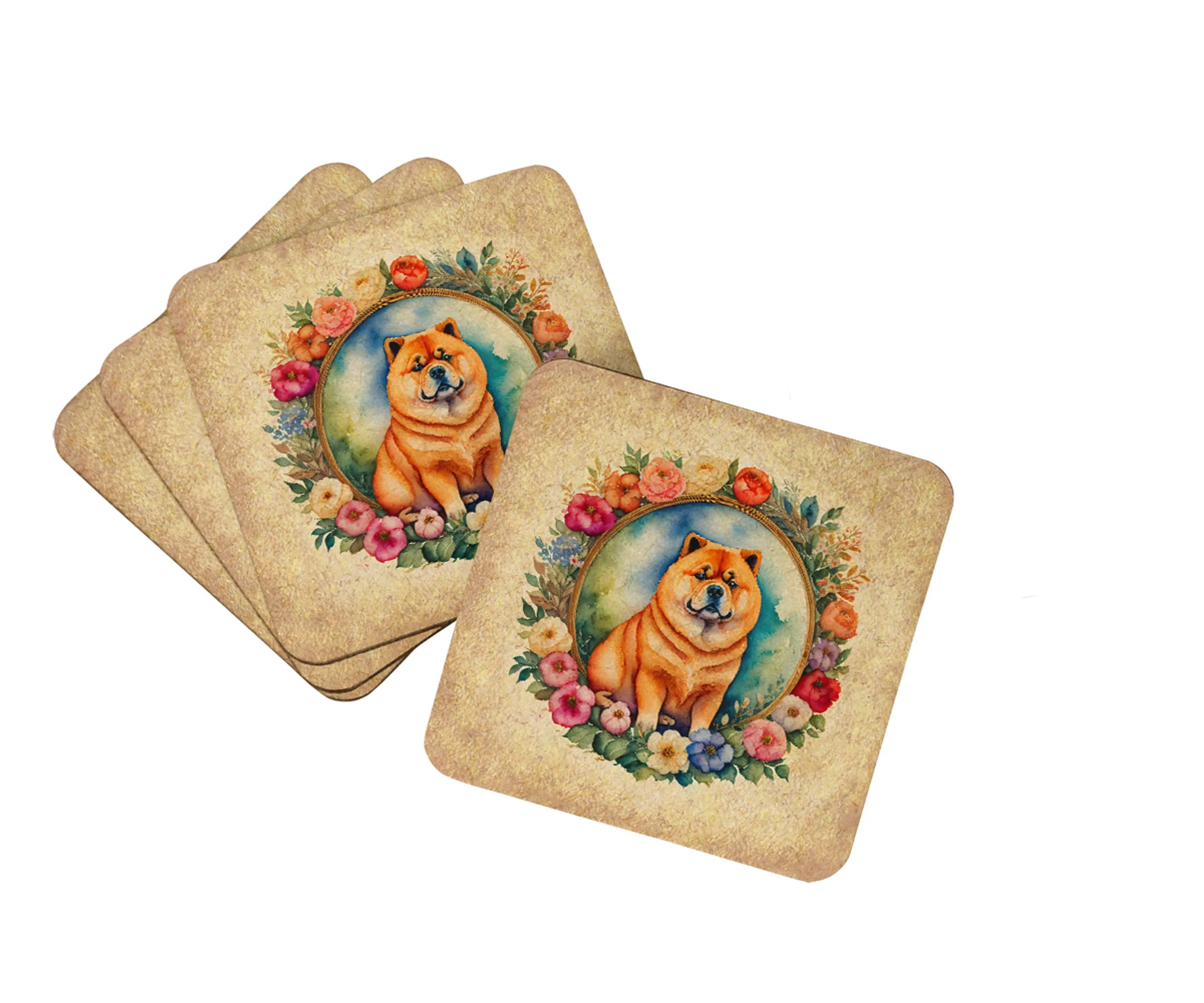 Frame of Flowers Foam Coasters - Size: 3.5 | Pack Of: 1 | Collection name: Frame of flowers