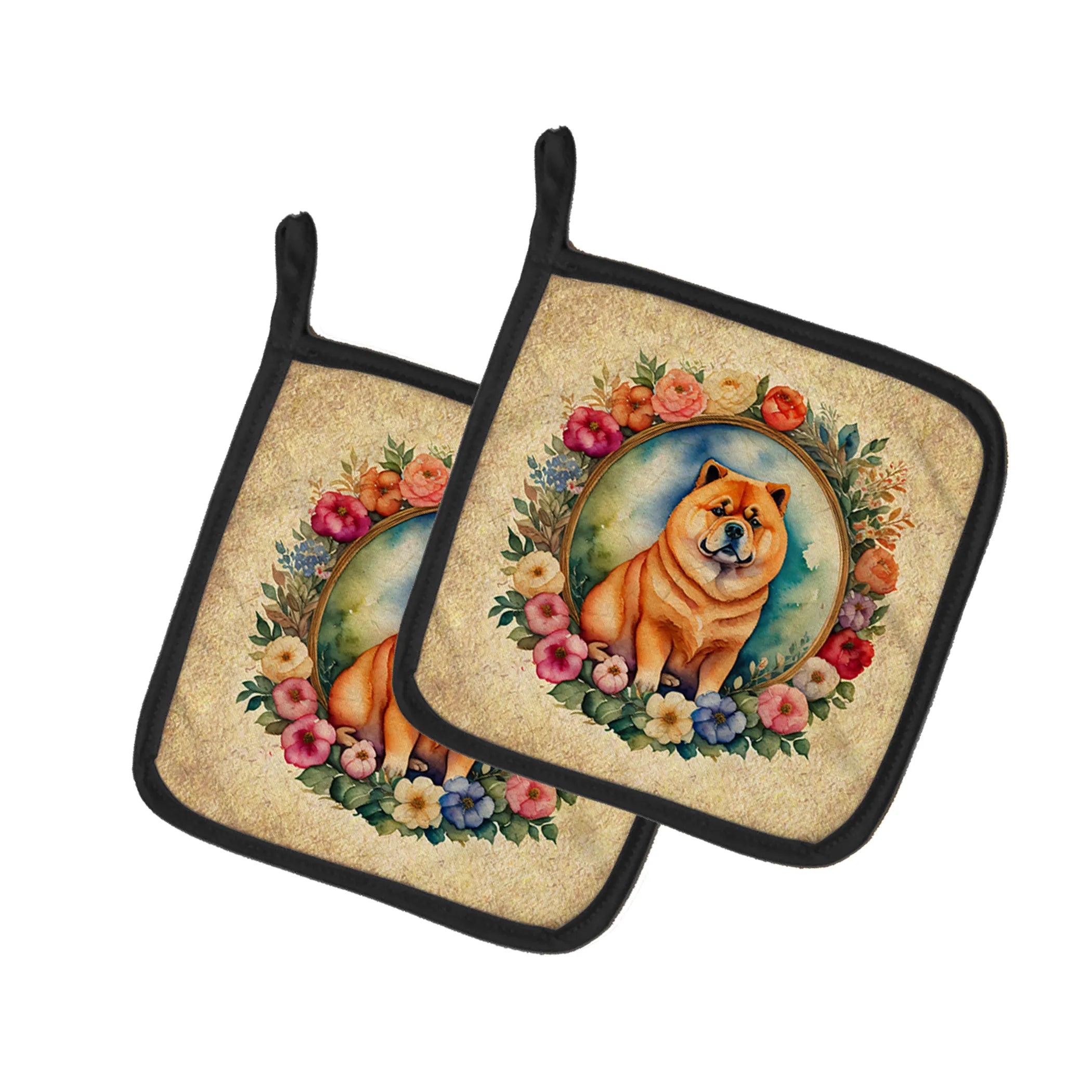 Frame of Flowers Pair of Pot Holders - Size: 7.5HX7.5W | Pack Of: 1 | Collection name: Frame of flowers