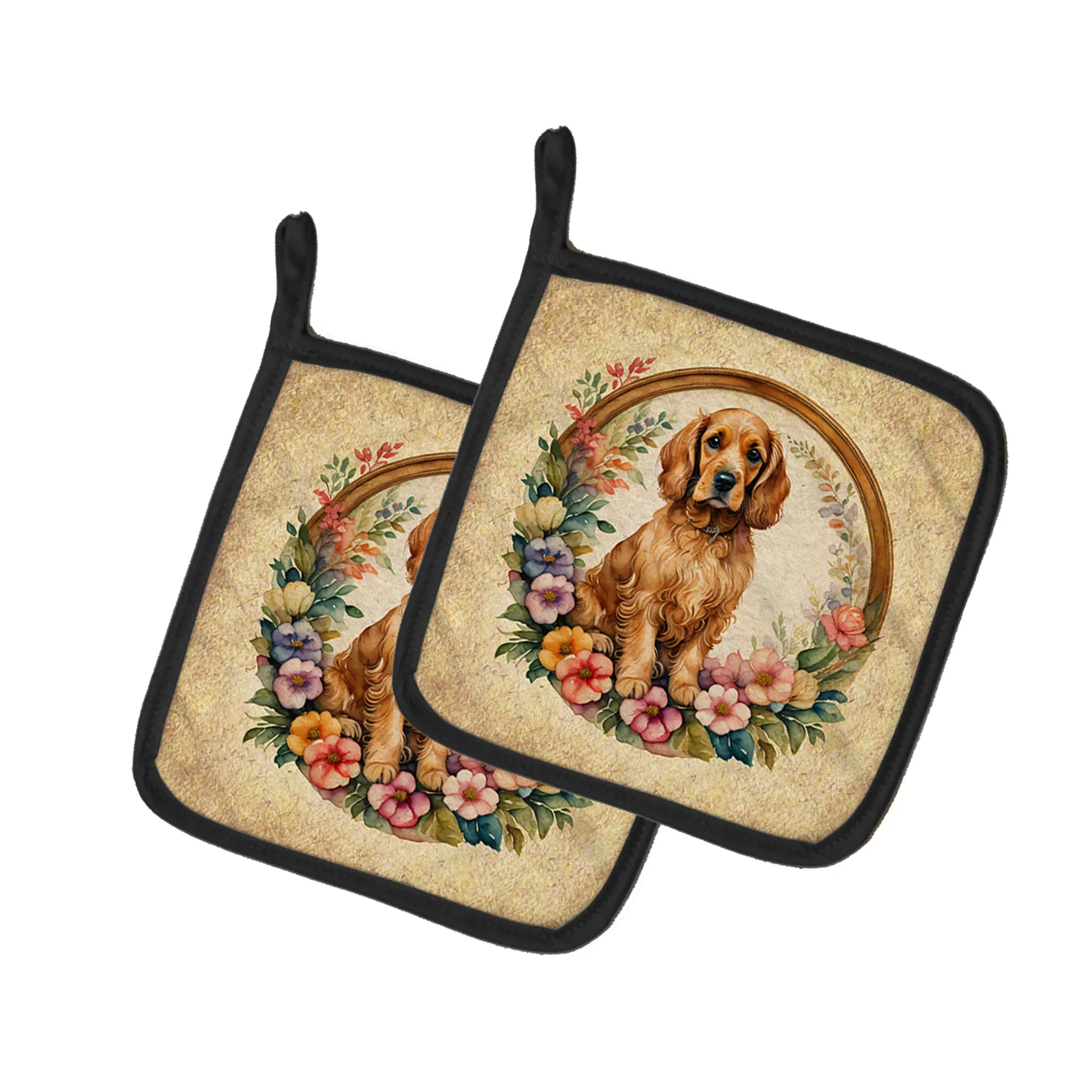 Frame of Flowers Pair of Pot Holders - Size: 7.5HX7.5W | Pack Of: 1 | Collection name: Frame of flowers