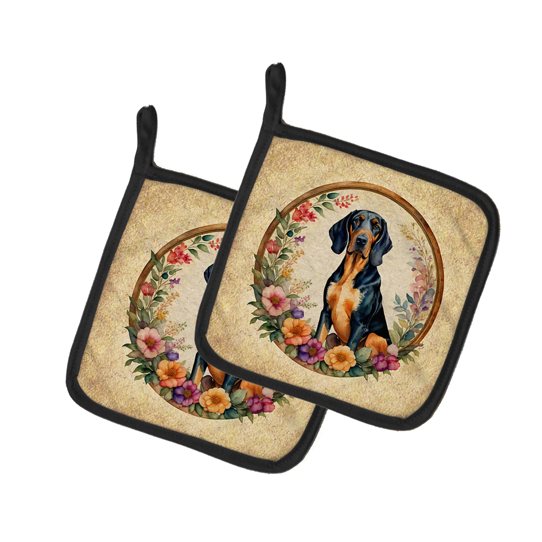Frame of Flowers Pair of Pot Holders - Size: 7.5HX7.5W | Pack Of: 1 | Collection name: Frame of flowers