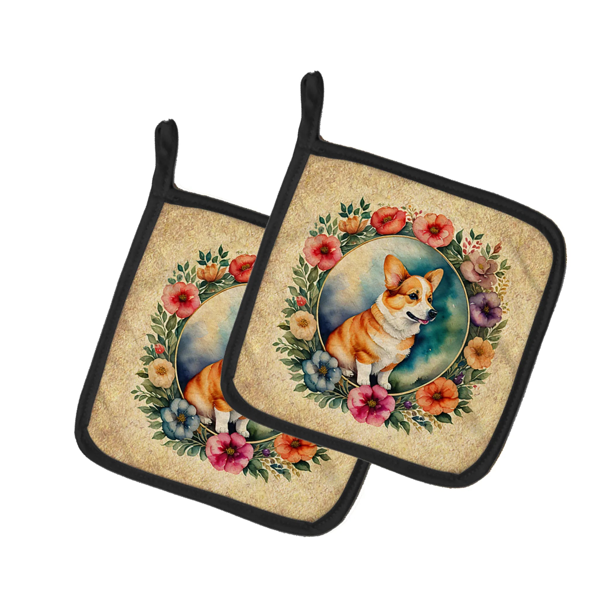 Frame of Flowers Pair of Pot Holders - Size: 7.5HX7.5W | Pack Of: 1 | Collection name: Frame of flowers