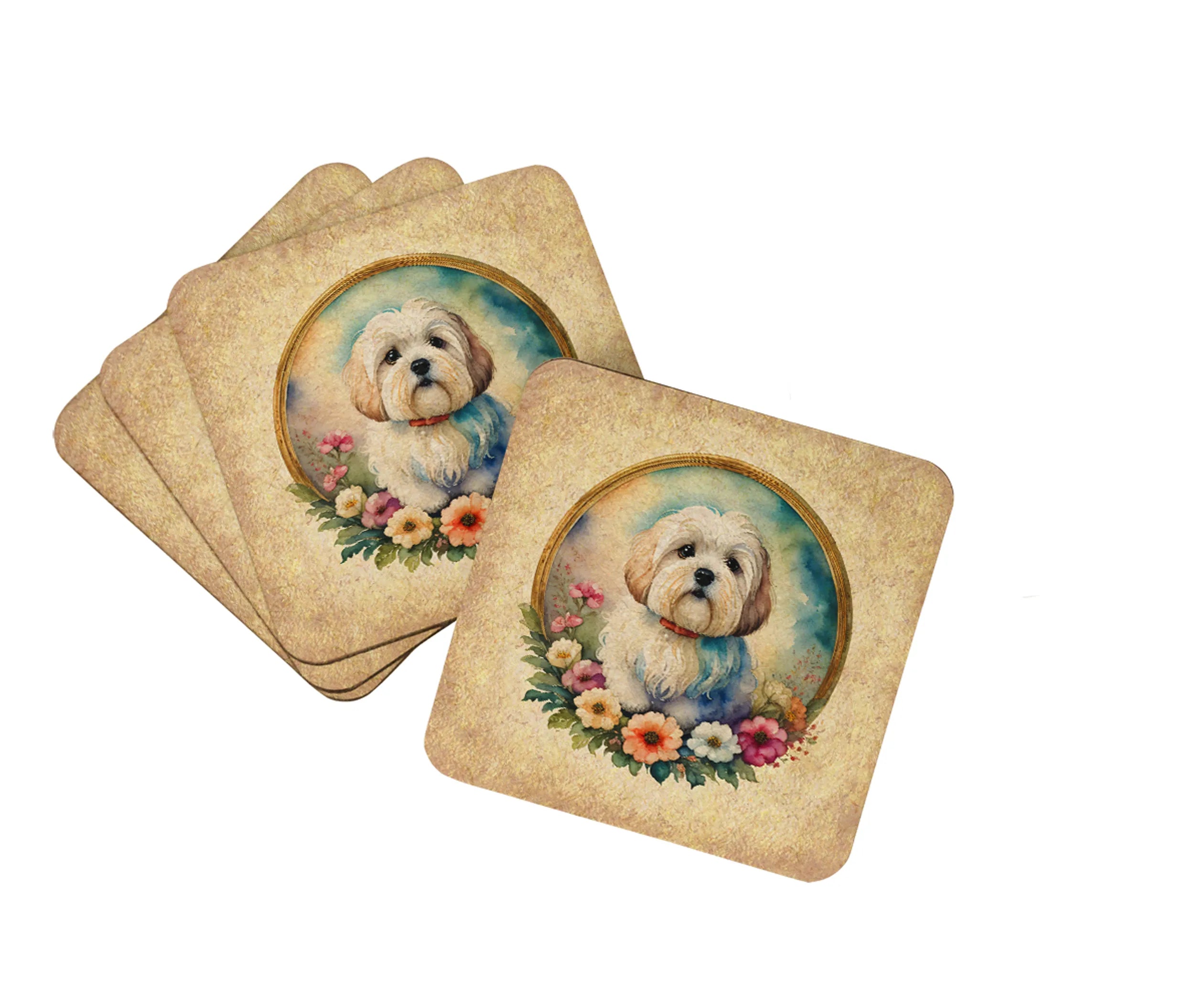 Frame of Flowers Foam Coasters - Size: 3.5 | Pack Of: 1 | Collection name: Frame of flowers