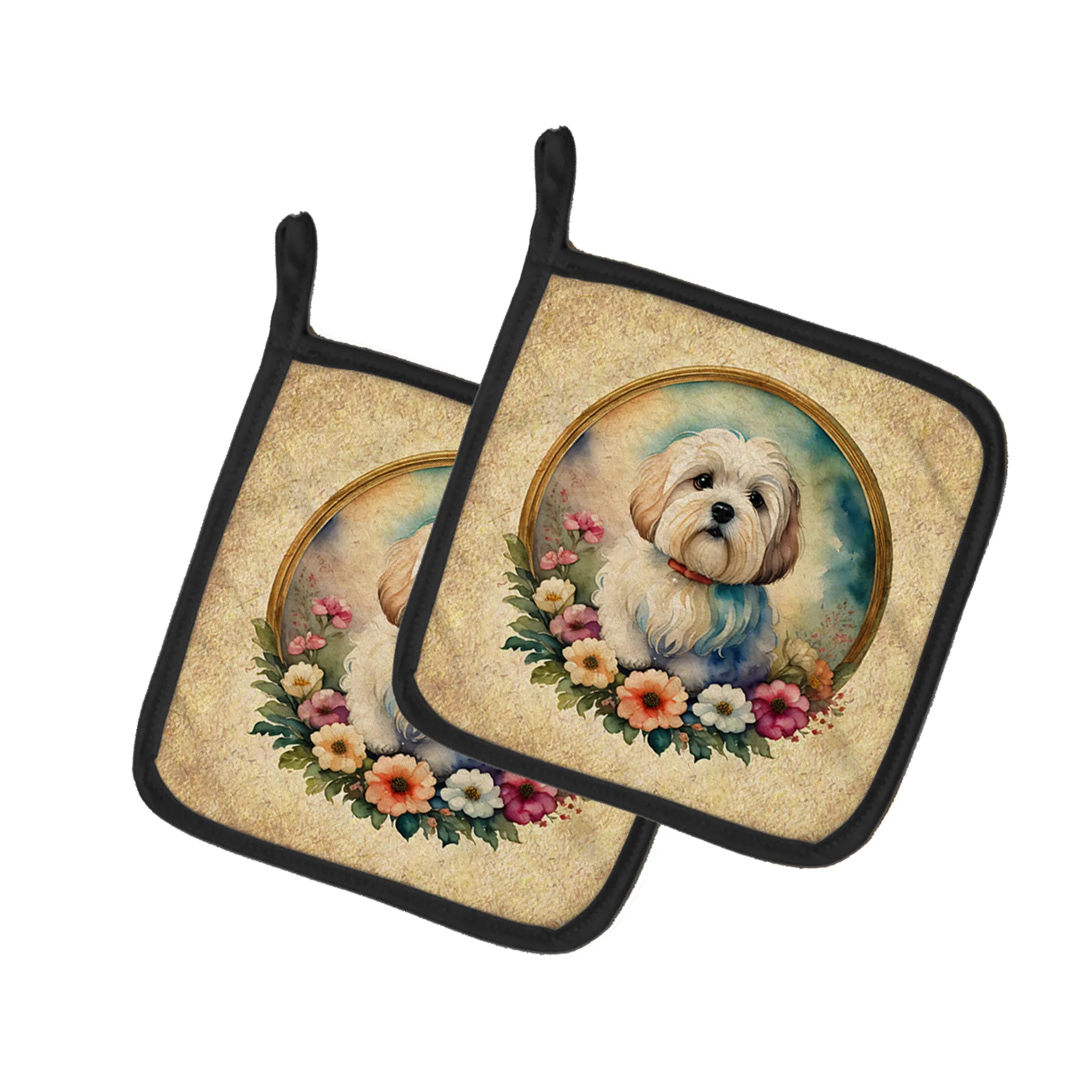 Frame of Flowers Pair of Pot Holders - Size: 7.5HX7.5W | Pack Of: 1 | Collection name: Frame of flowers