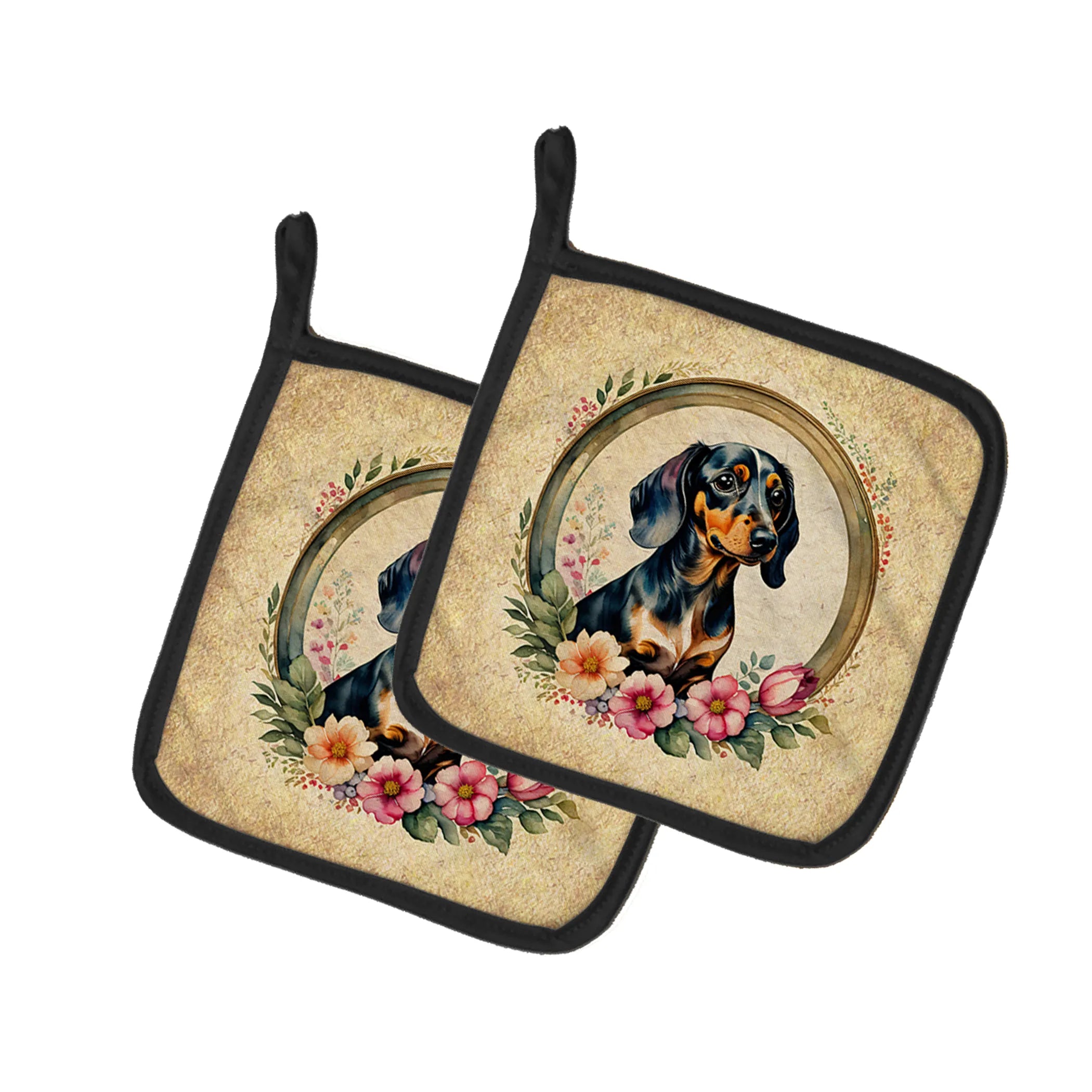 Frame of Flowers Pair of Pot Holders - Size: 7.5HX7.5W | Pack Of: 1 | Collection name: Frame of flowers