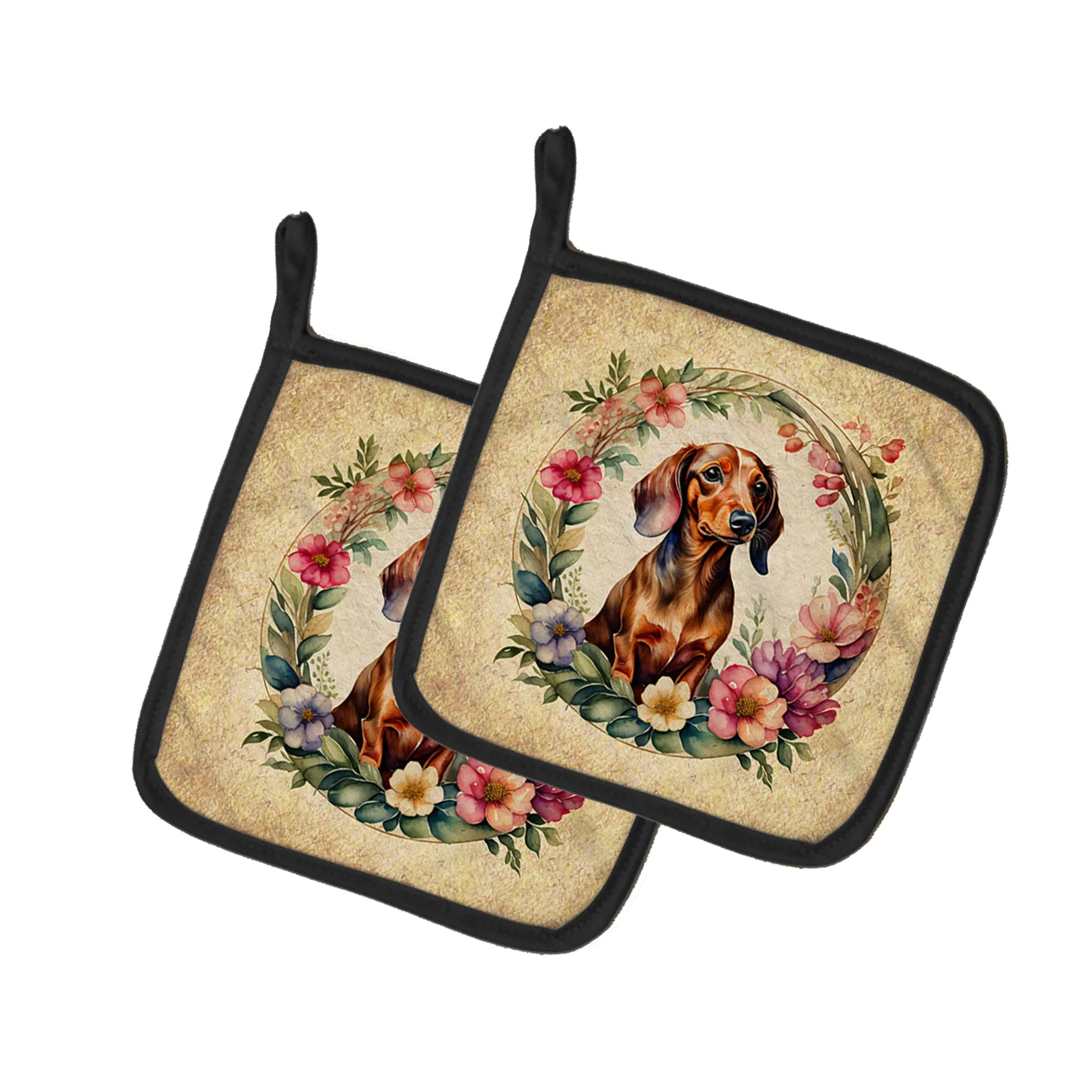 Frame of Flowers Pair of Pot Holders - Size: 7.5HX7.5W | Pack Of: 1 | Collection name: Frame of flowers