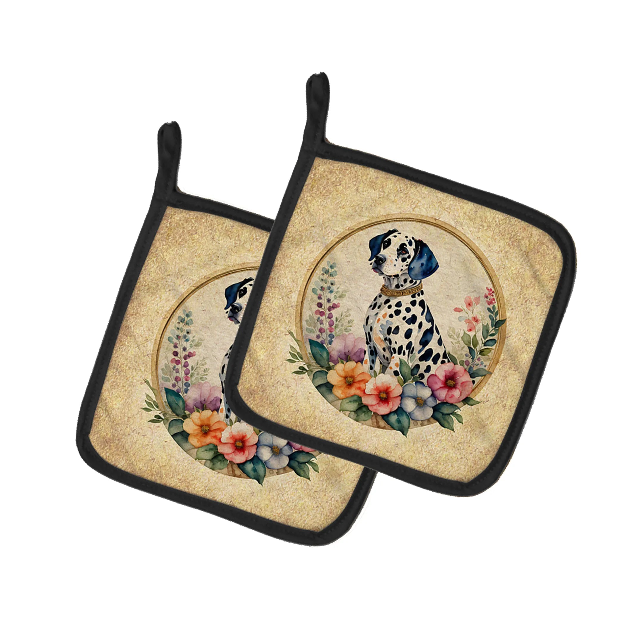 Frame of Flowers Pair of Pot Holders - Size: 7.5HX7.5W | Pack Of: 1 | Collection name: Frame of flowers