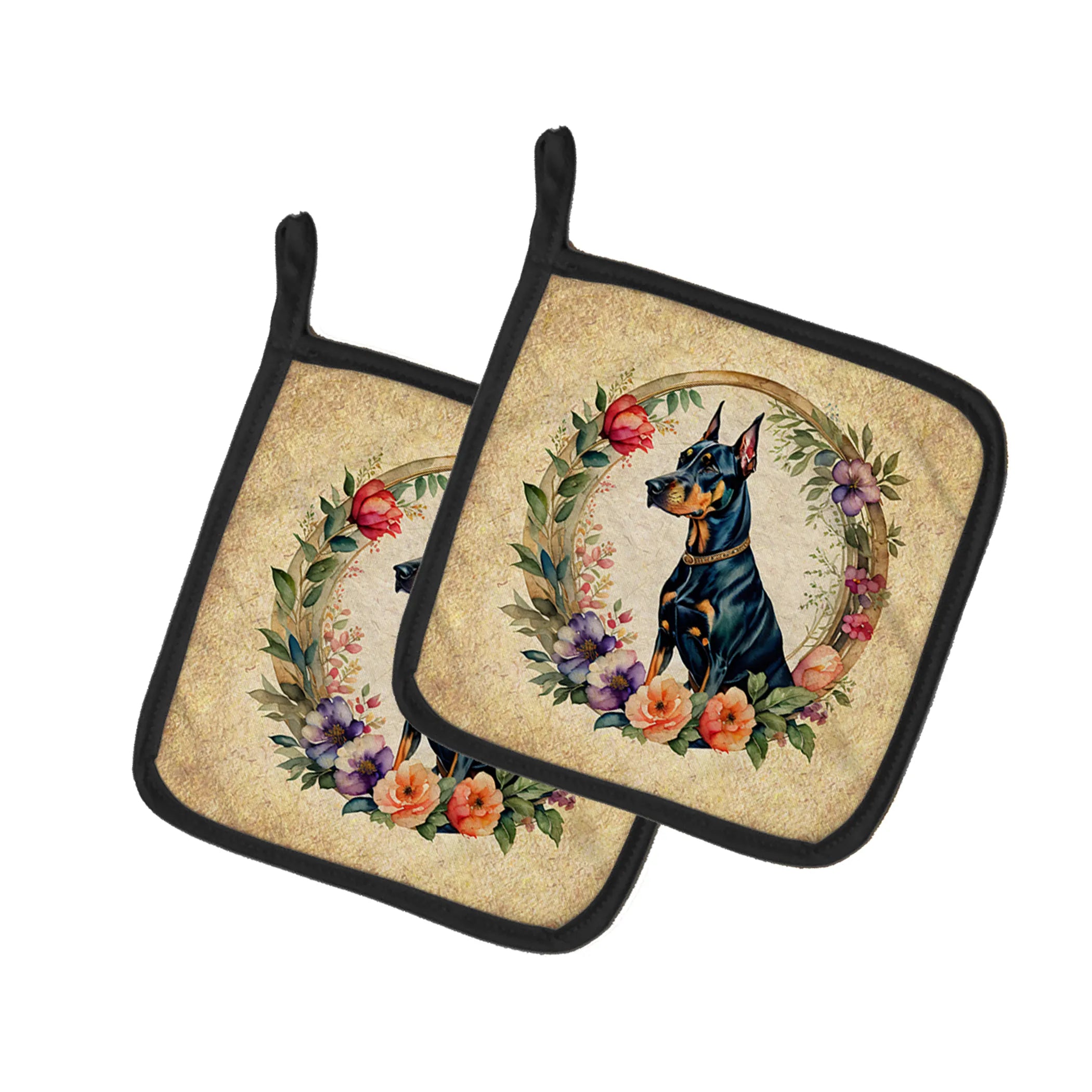 Frame of Flowers Pair of Pot Holders - Size: 7.5HX7.5W | Pack Of: 1 | Collection name: Frame of flowers