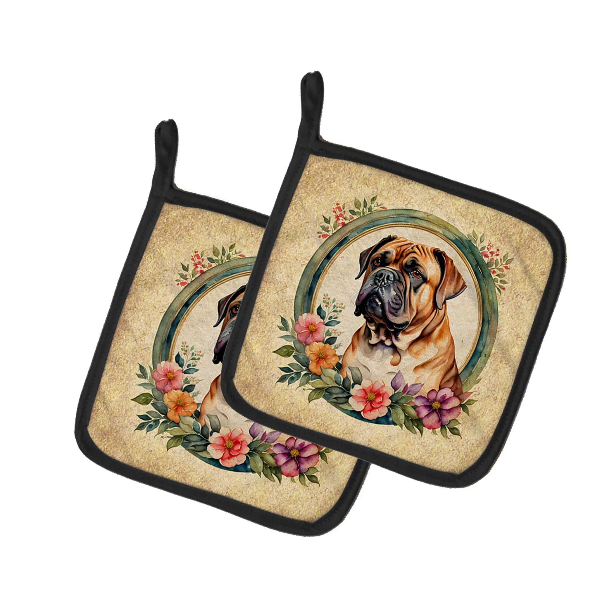 Frame of Flowers Pair of Pot Holders - Size: 7.5HX7.5W | Pack Of: 1 | Collection name: Frame of flowers