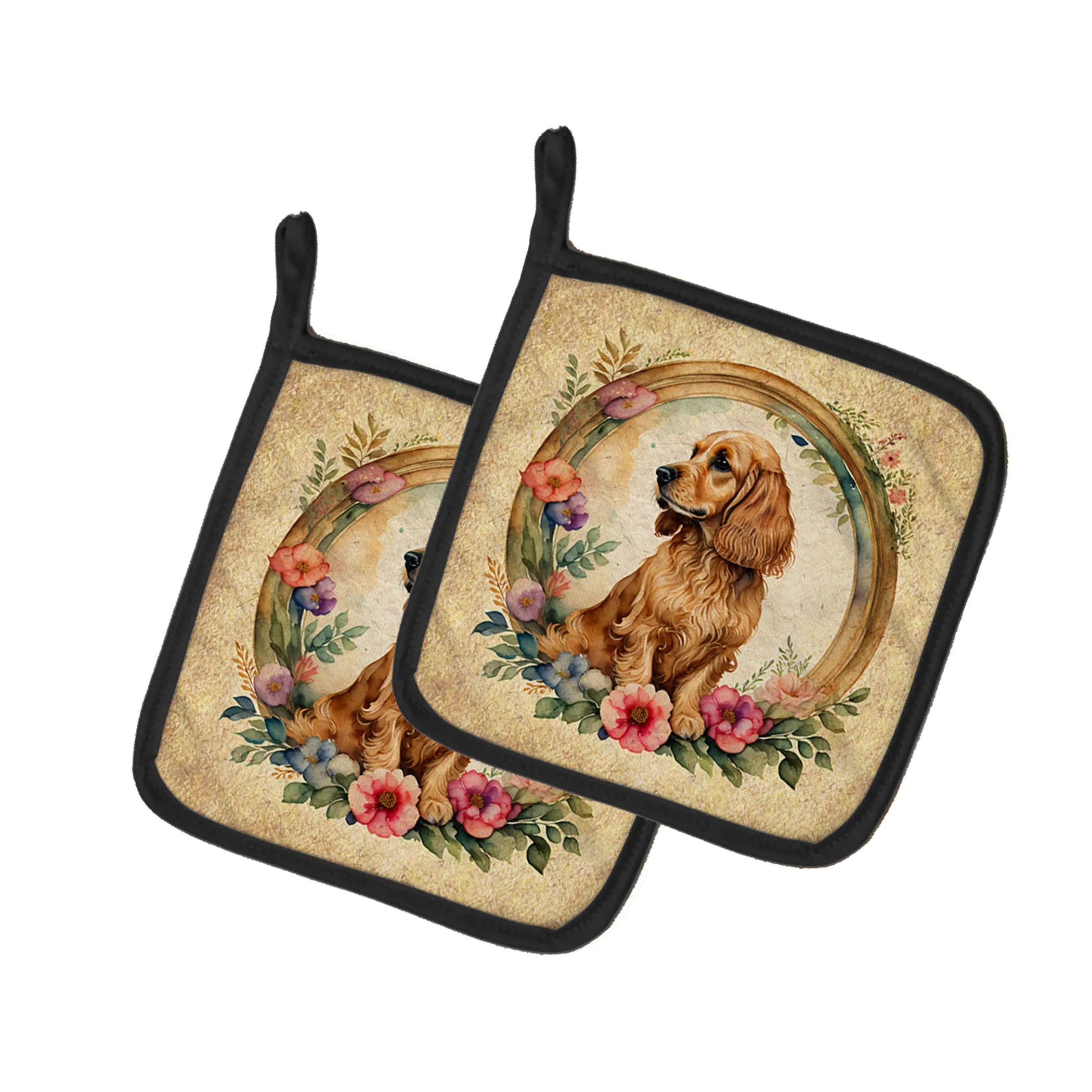 Frame of Flowers Pair of Pot Holders - Size: 7.5HX7.5W | Pack Of: 1 | Collection name: Frame of flowers