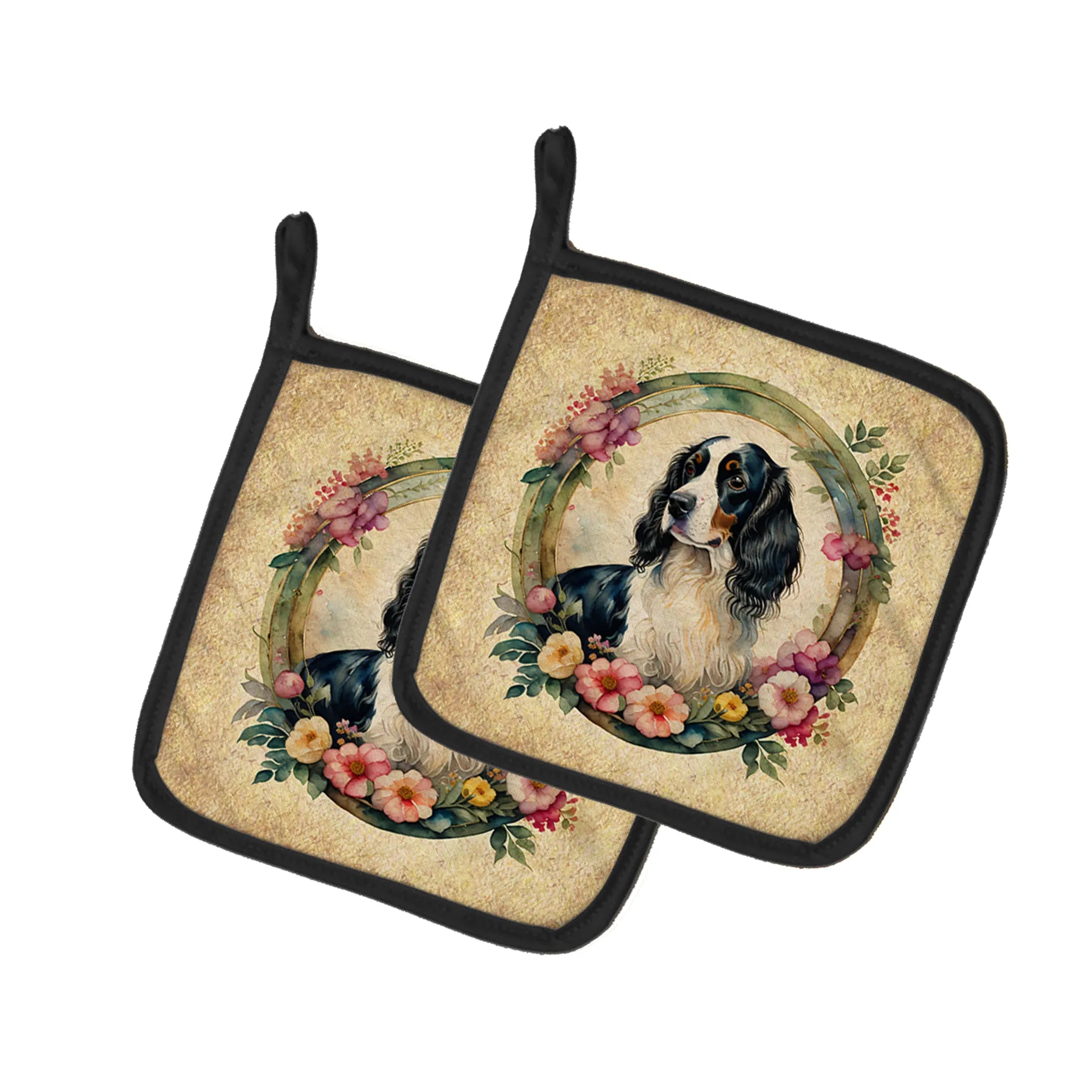 Frame of Flowers Pair of Pot Holders - Size: 7.5HX7.5W | Pack Of: 1 | Collection name: Frame of flowers