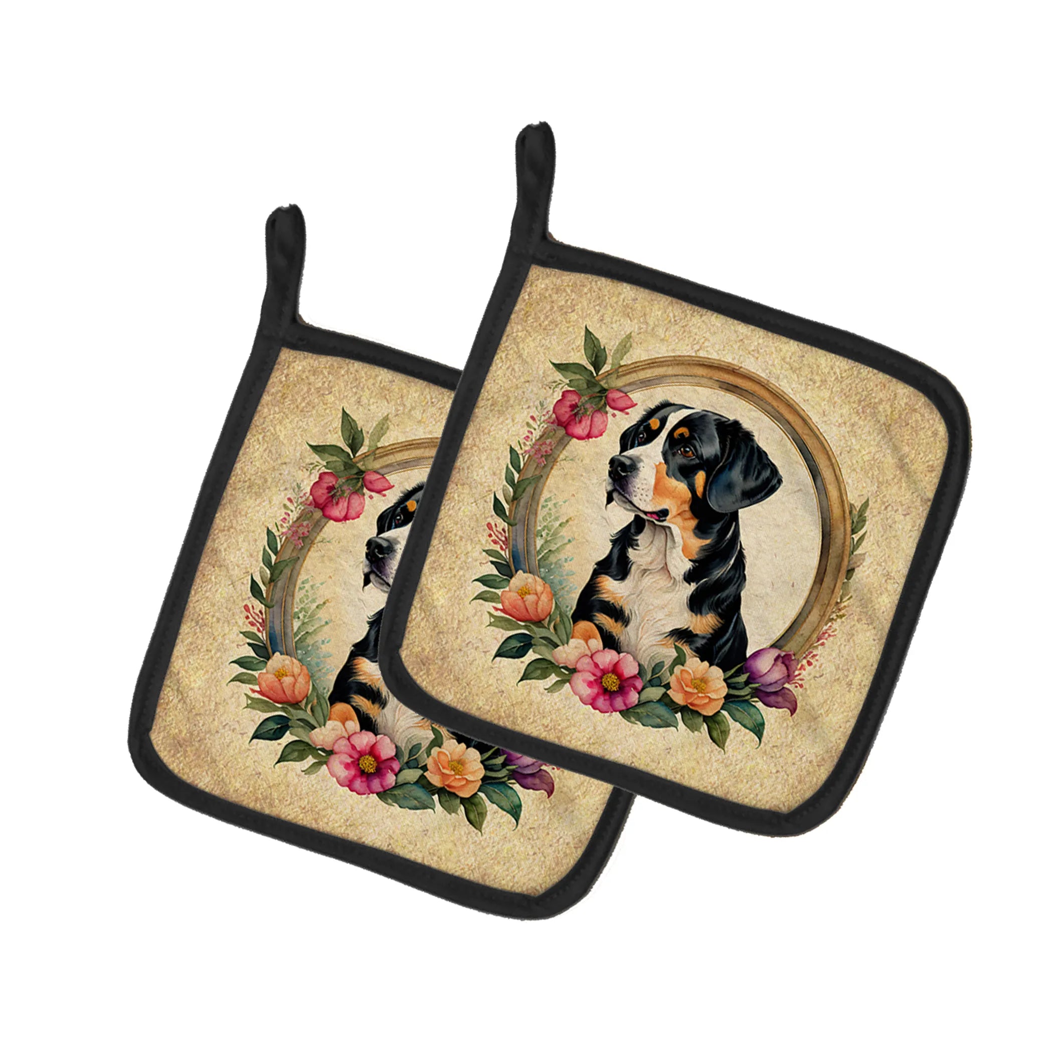 Frame of Flowers Pair of Pot Holders - Size: 7.5HX7.5W | Pack Of: 1 | Collection name: Frame of flowers
