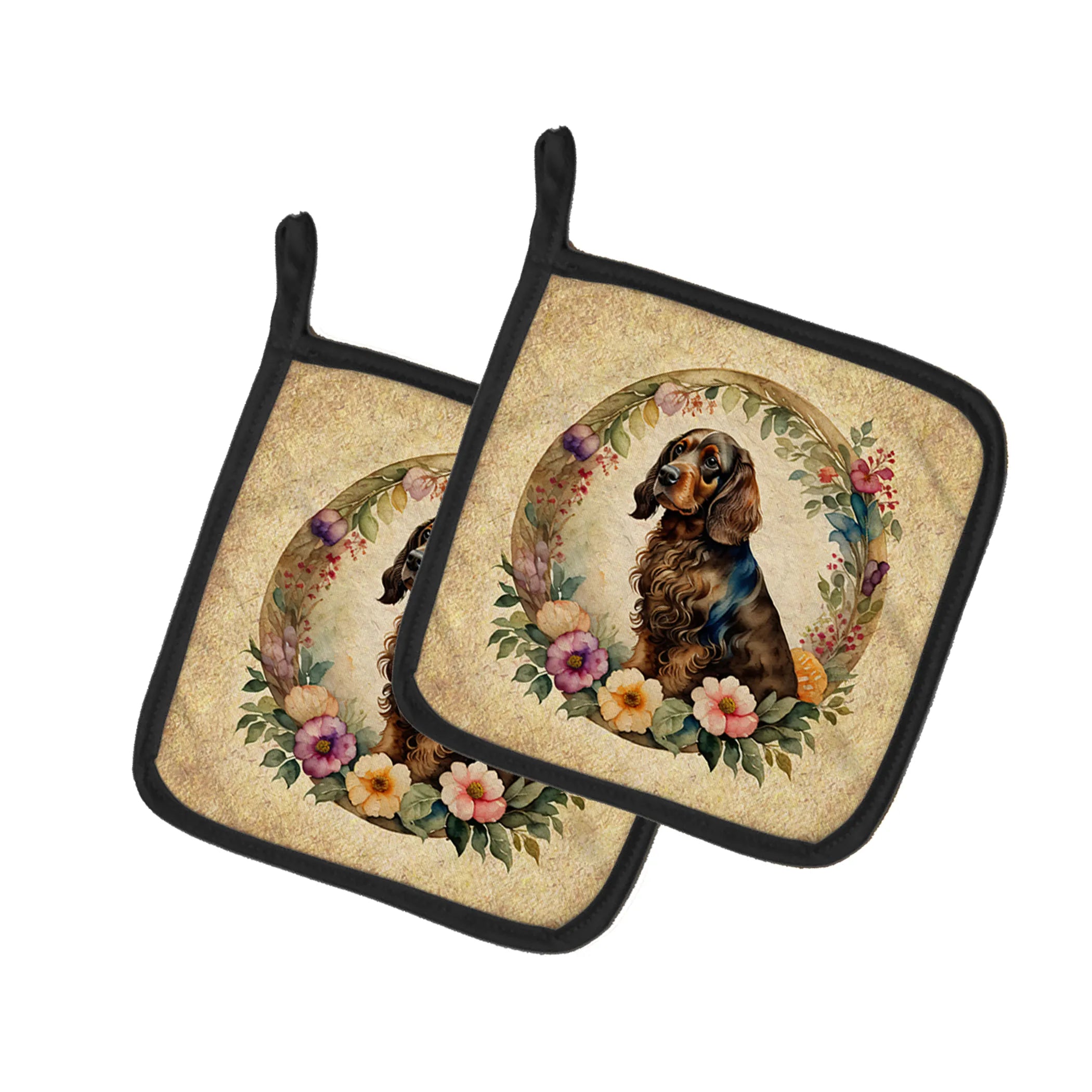 Frame of Flowers Pair of Pot Holders - Size: 7.5HX7.5W | Pack Of: 1 | Collection name: Frame of flowers
