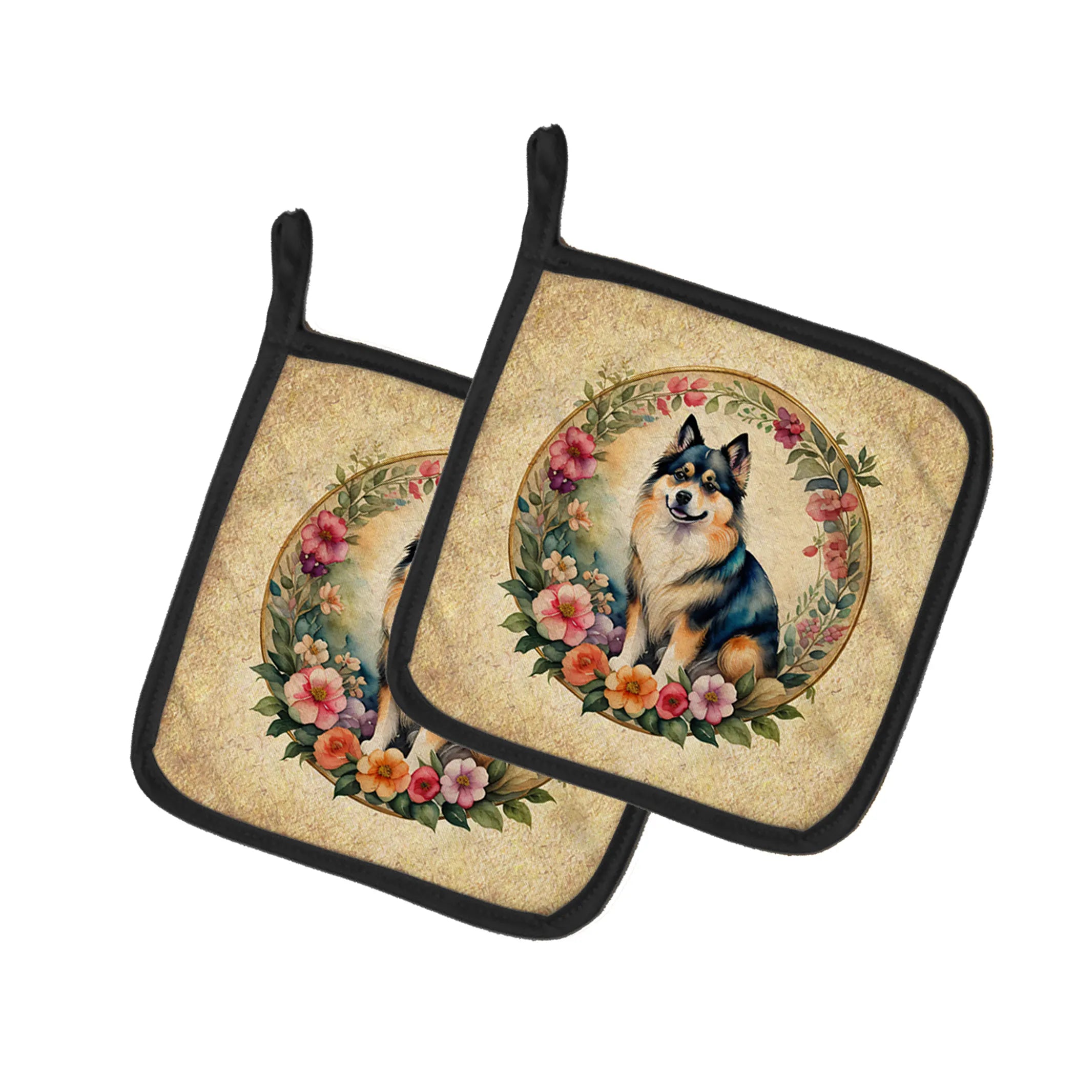 Frame of Flowers Pair of Pot Holders - Size: 7.5HX7.5W | Pack Of: 1 | Collection name: Frame of flowers