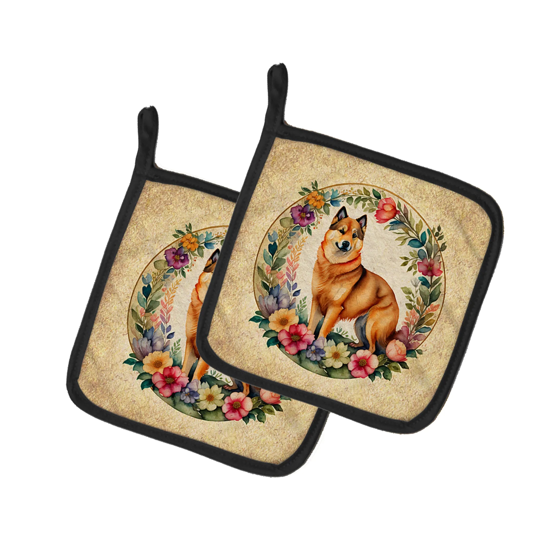 Frame of Flowers Pair of Pot Holders - Size: 7.5HX7.5W | Pack Of: 1 | Collection name: Frame of flowers