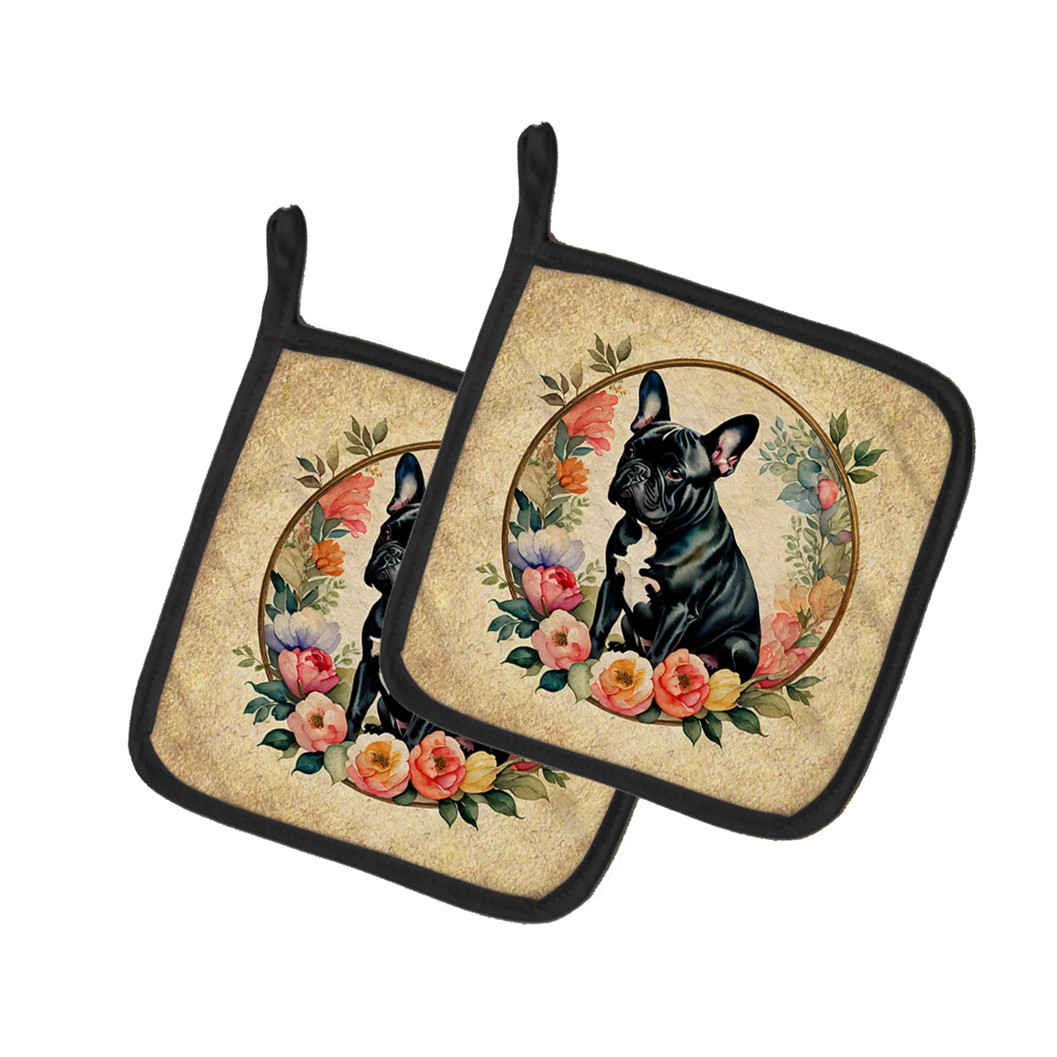 Frame of Flowers Pair of Pot Holders - Size: 7.5HX7.5W | Pack Of: 1 | Collection name: Frame of flowers