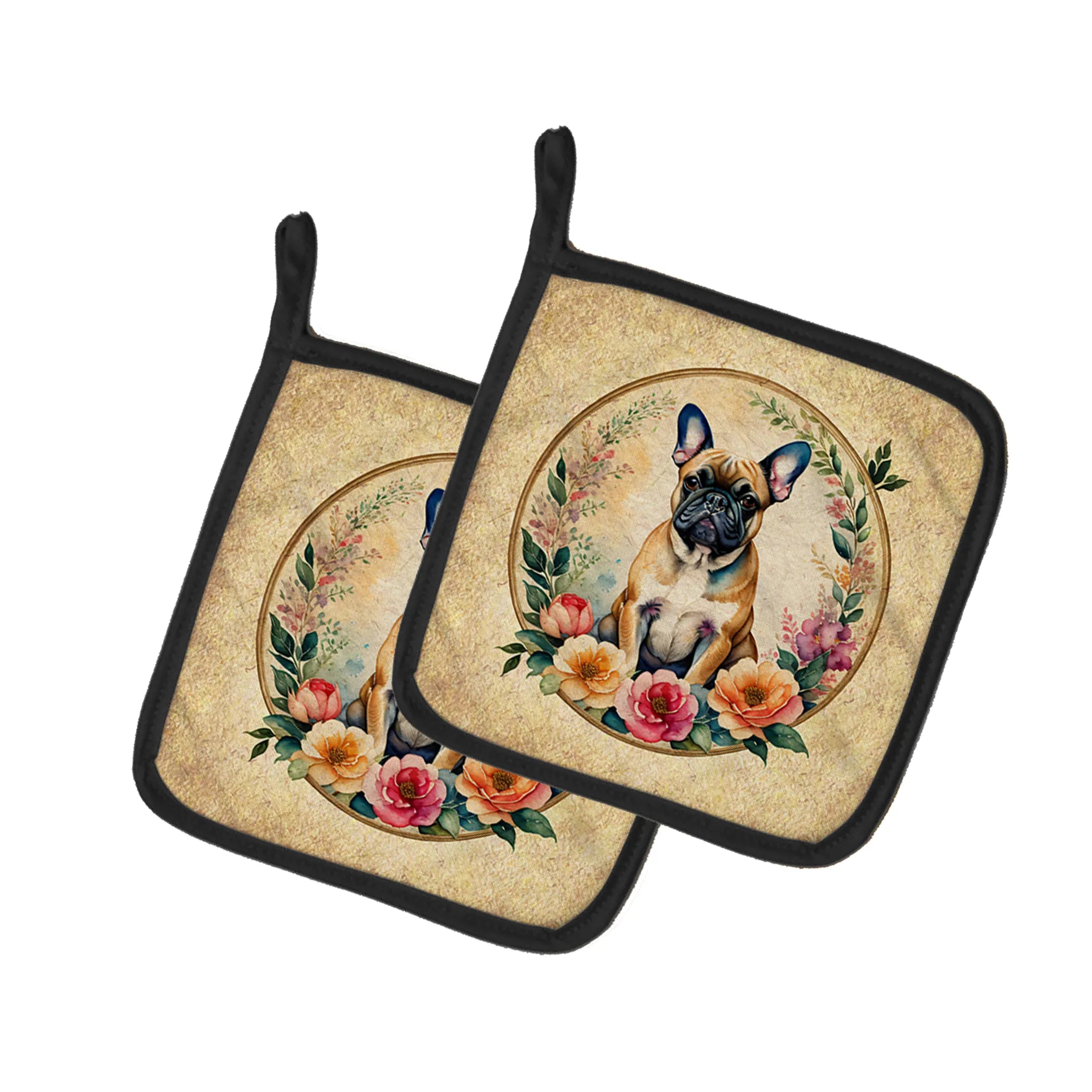 Frame of Flowers Pair of Pot Holders - Size: 7.5HX7.5W | Pack Of: 1 | Collection name: Frame of flowers