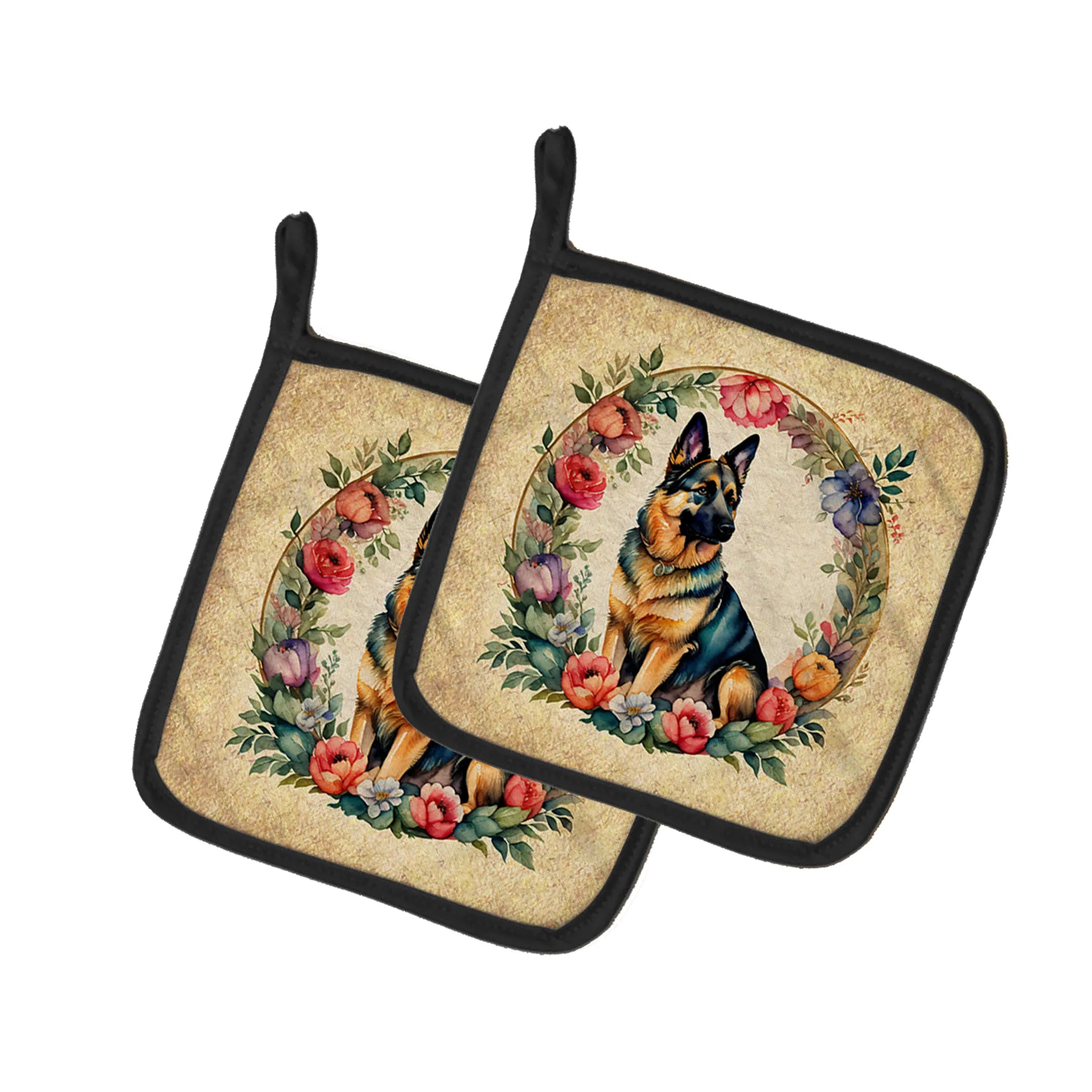 Frame of Flowers Pair of Pot Holders - Size: 7.5HX7.5W | Pack Of: 1 | Collection name: Frame of flowers