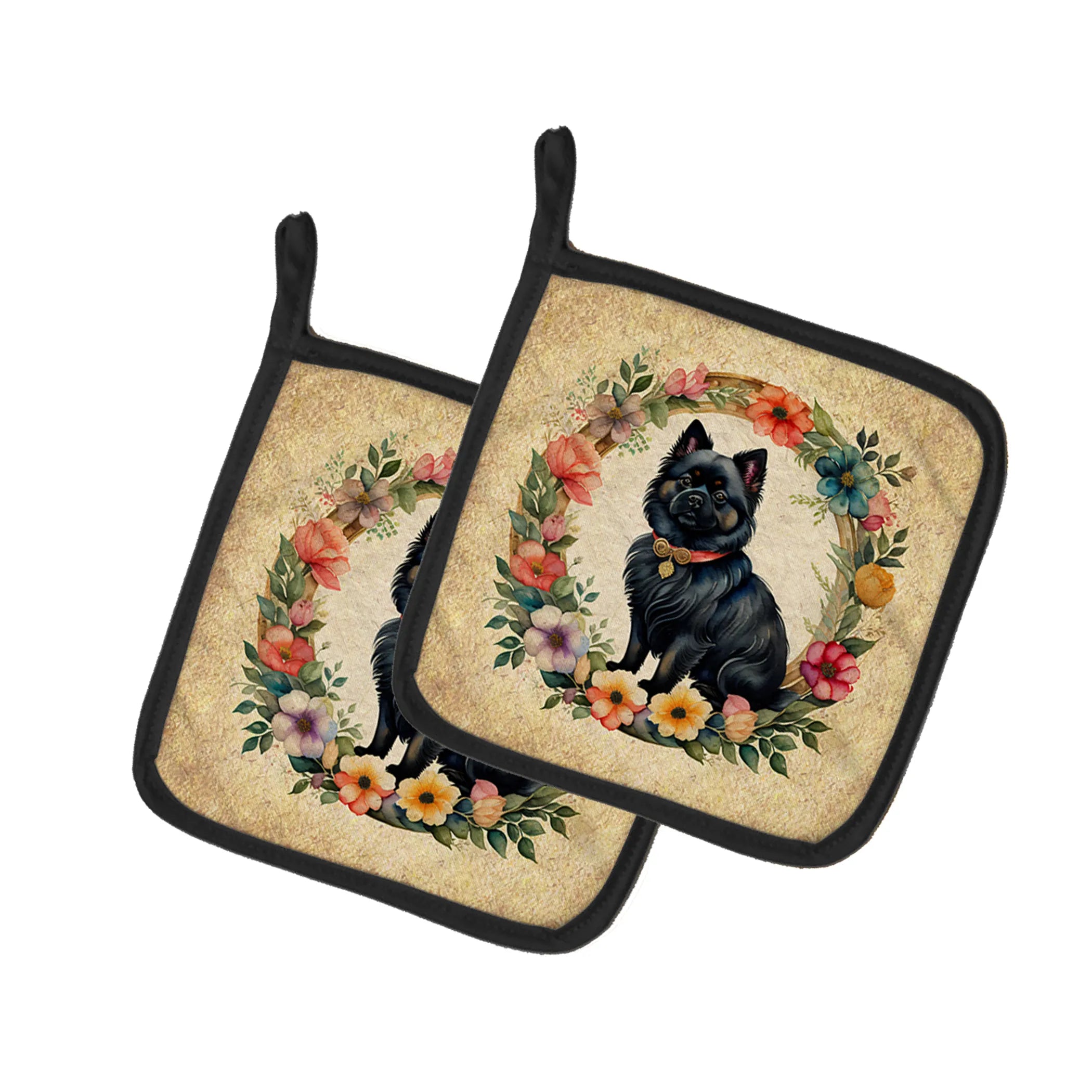 Frame of Flowers Pair of Pot Holders - Size: 7.5HX7.5W | Pack Of: 1 | Collection name: Frame of flowers