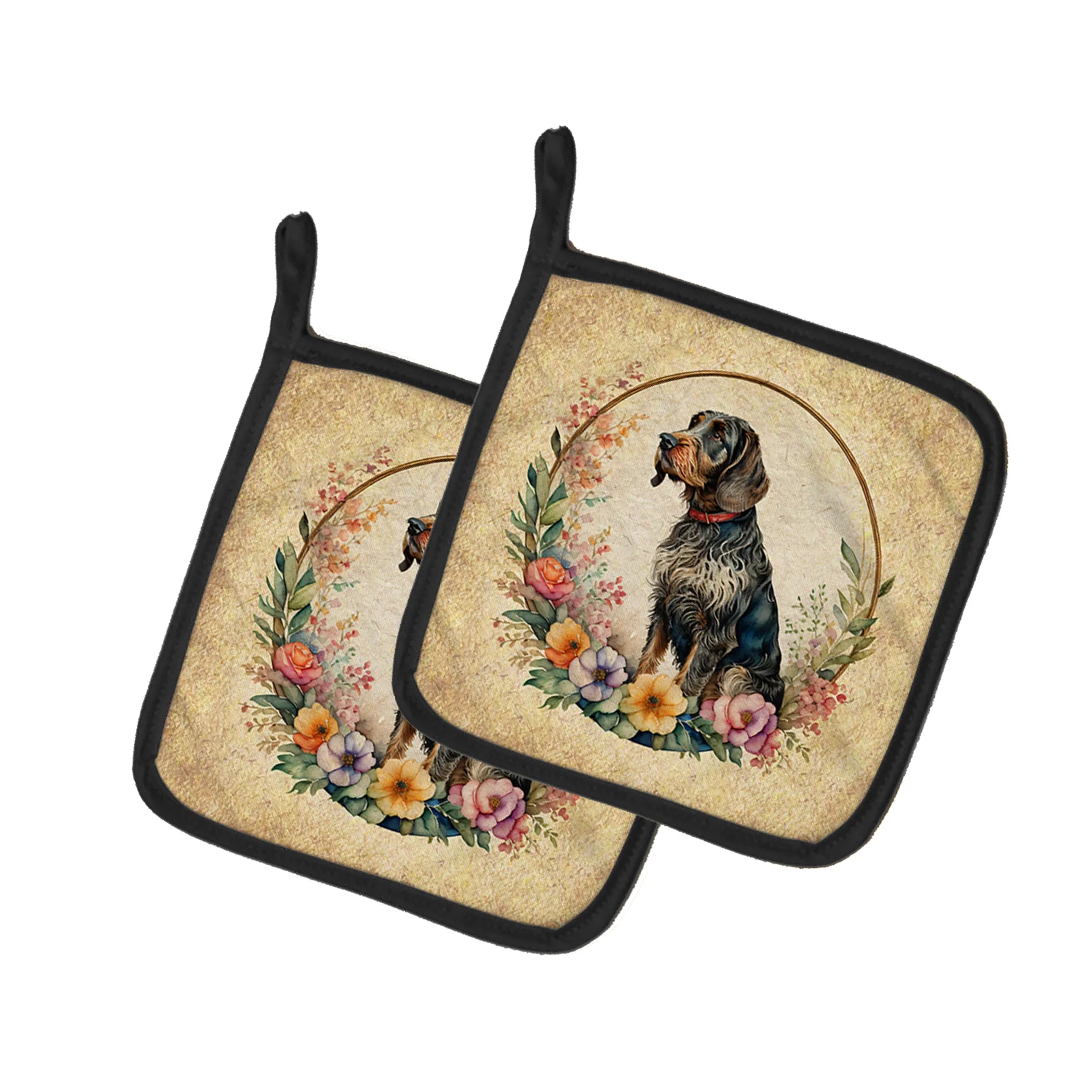 Frame of Flowers Pair of Pot Holders - Size: 7.5HX7.5W | Pack Of: 1 | Collection name: Frame of flowers
