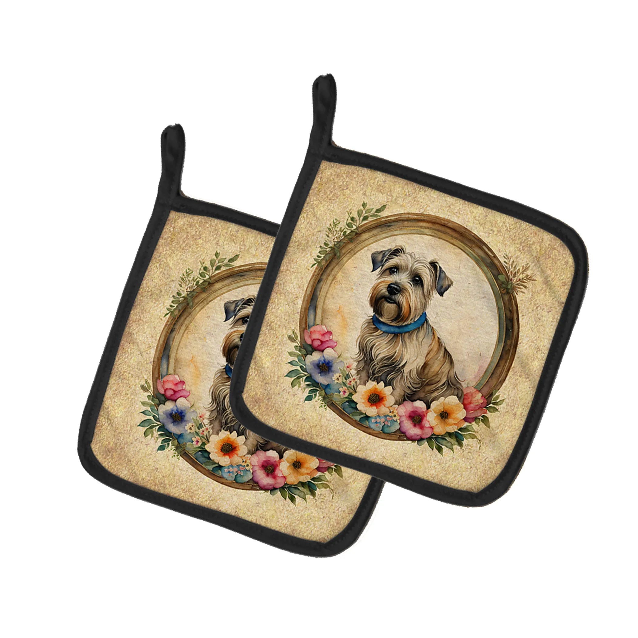 Frame of Flowers Pair of Pot Holders - Size: 7.5HX7.5W | Pack Of: 1 | Collection name: Frame of flowers