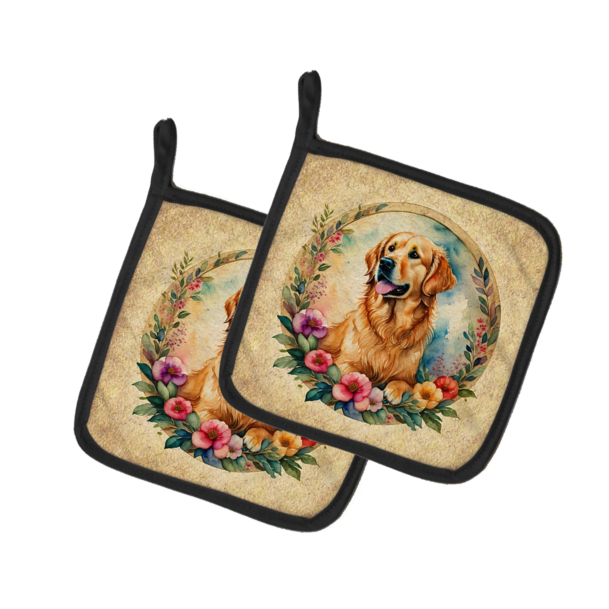 Frame of Flowers Pair of Pot Holders - Size: 7.5HX7.5W | Pack Of: 1 | Collection name: Frame of flowers
