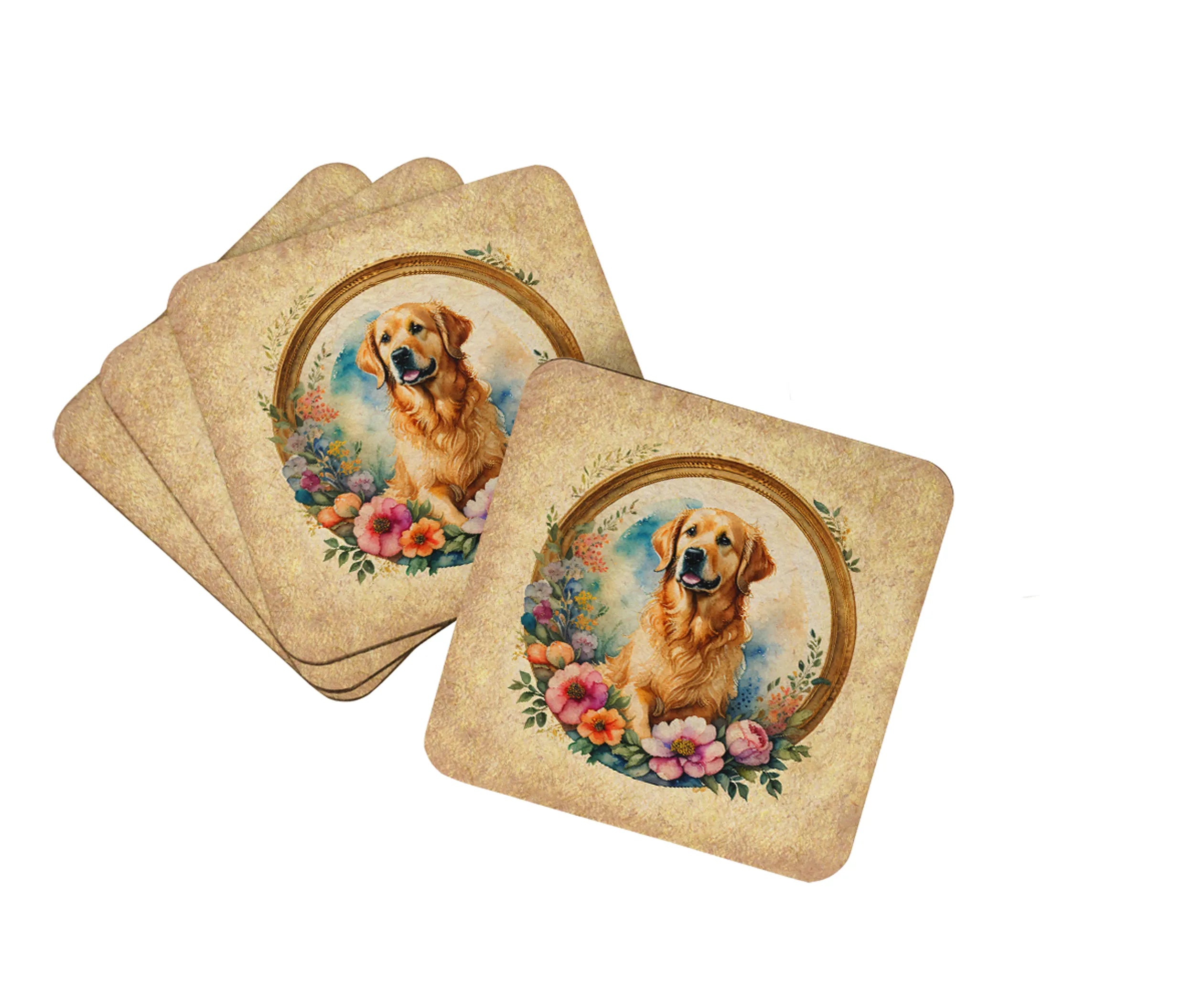 Frame of Flowers Foam Coasters - Size: 3.5 | Pack Of: 1 | Collection name: Frame of flowers
