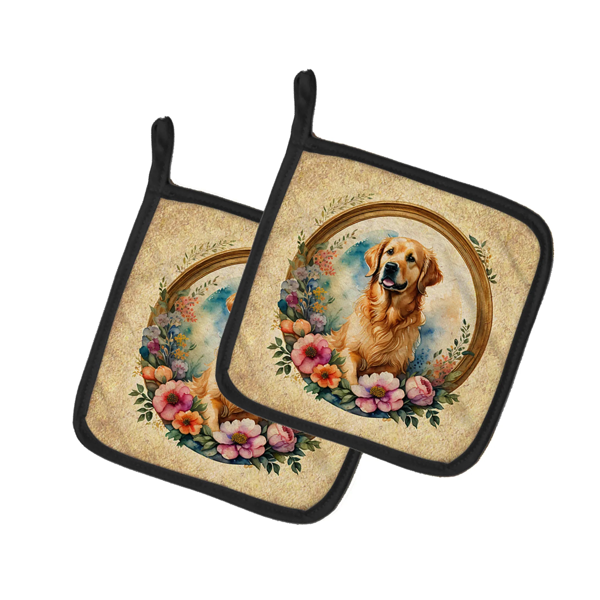Frame of Flowers Pair of Pot Holders - Size: 7.5HX7.5W | Pack Of: 1 | Collection name: Frame of flowers