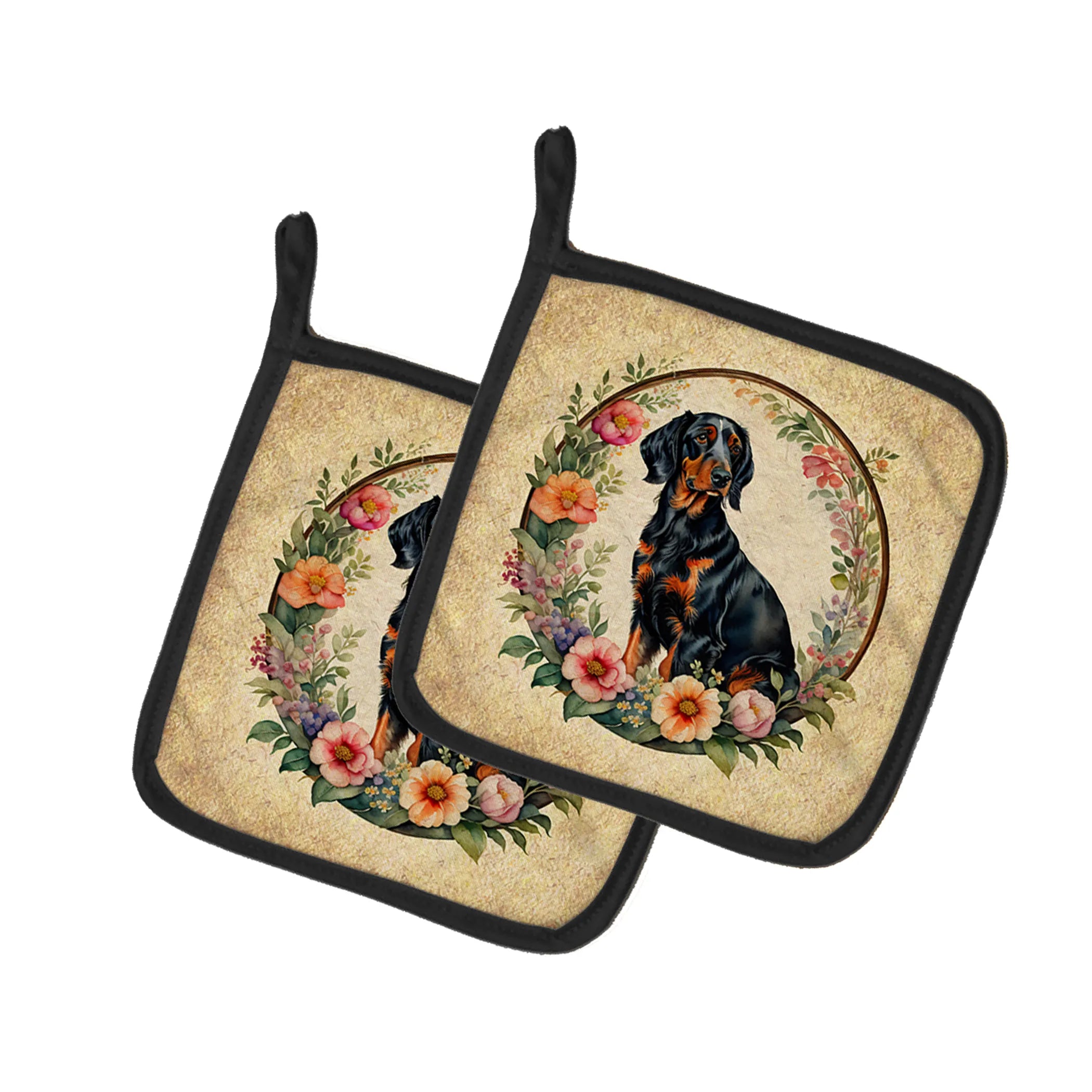 Frame of Flowers Pair of Pot Holders - Size: 7.5HX7.5W | Pack Of: 1 | Collection name: Frame of flowers
