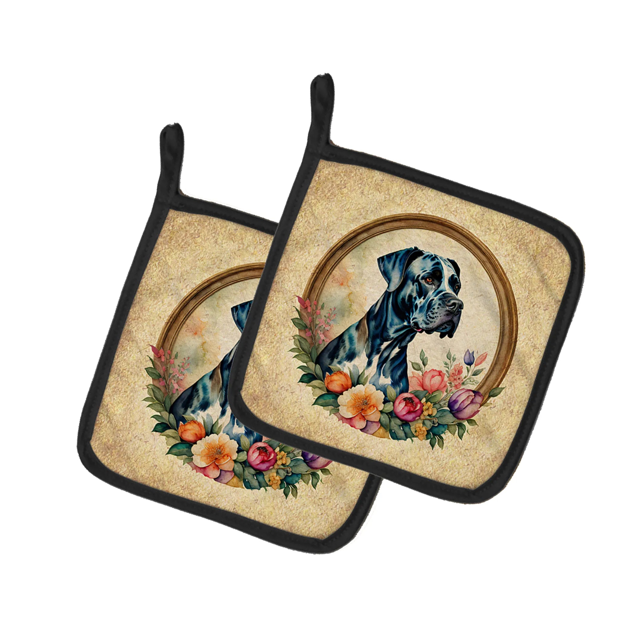 Frame of Flowers Pair of Pot Holders - Size: 7.5HX7.5W | Pack Of: 1 | Collection name: Frame of flowers