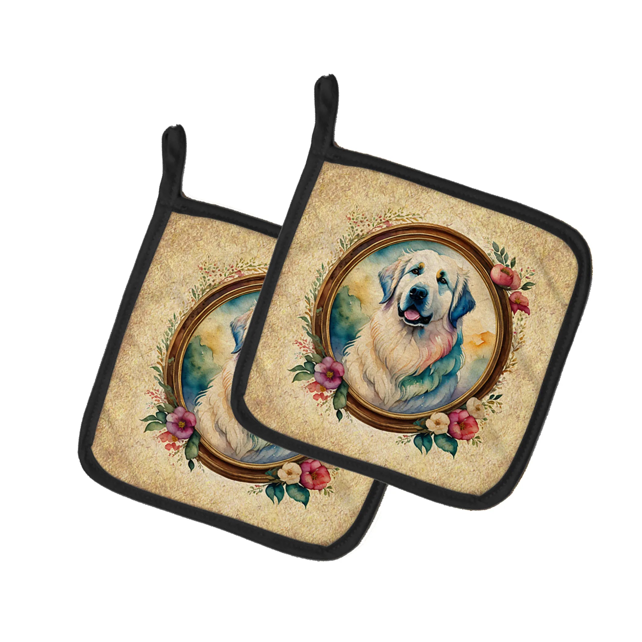 Frame of Flowers Pair of Pot Holders - Size: 7.5HX7.5W | Pack Of: 1 | Collection name: Frame of flowers