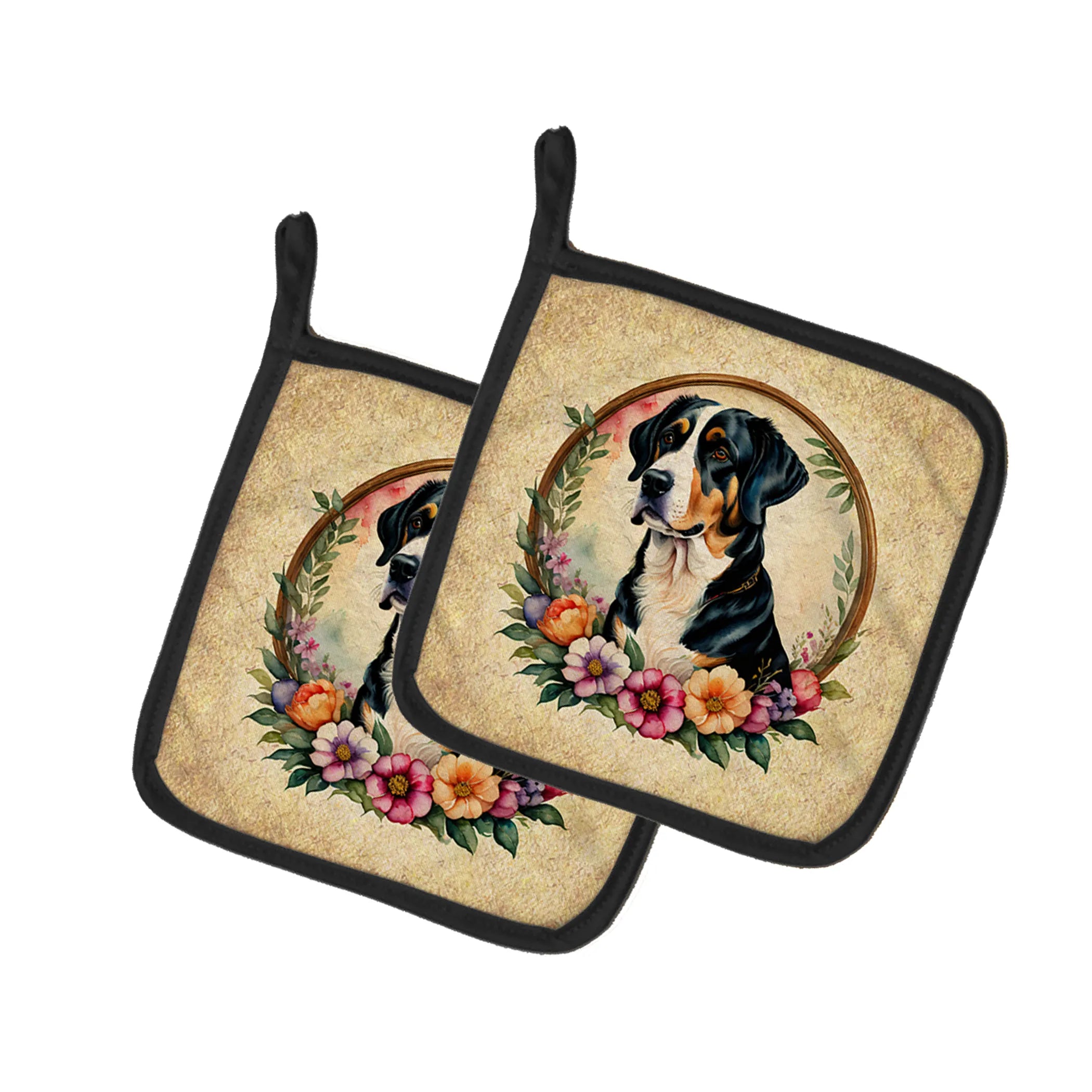 Frame of Flowers Pair of Pot Holders - Size: 7.5HX7.5W | Pack Of: 1 | Collection name: Frame of flowers