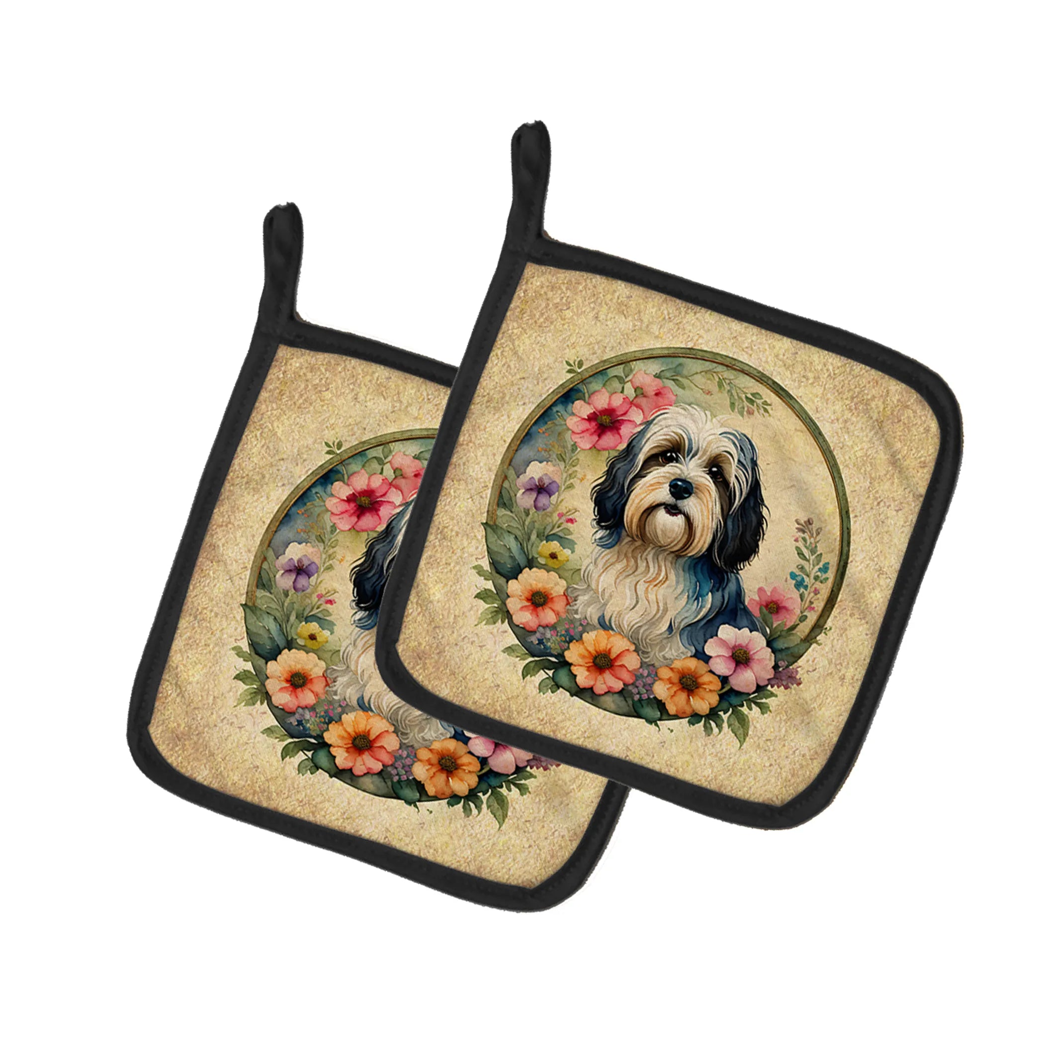 Frame of Flowers Pair of Pot Holders - Size: 7.5HX7.5W | Pack Of: 1 | Collection name: Frame of flowers