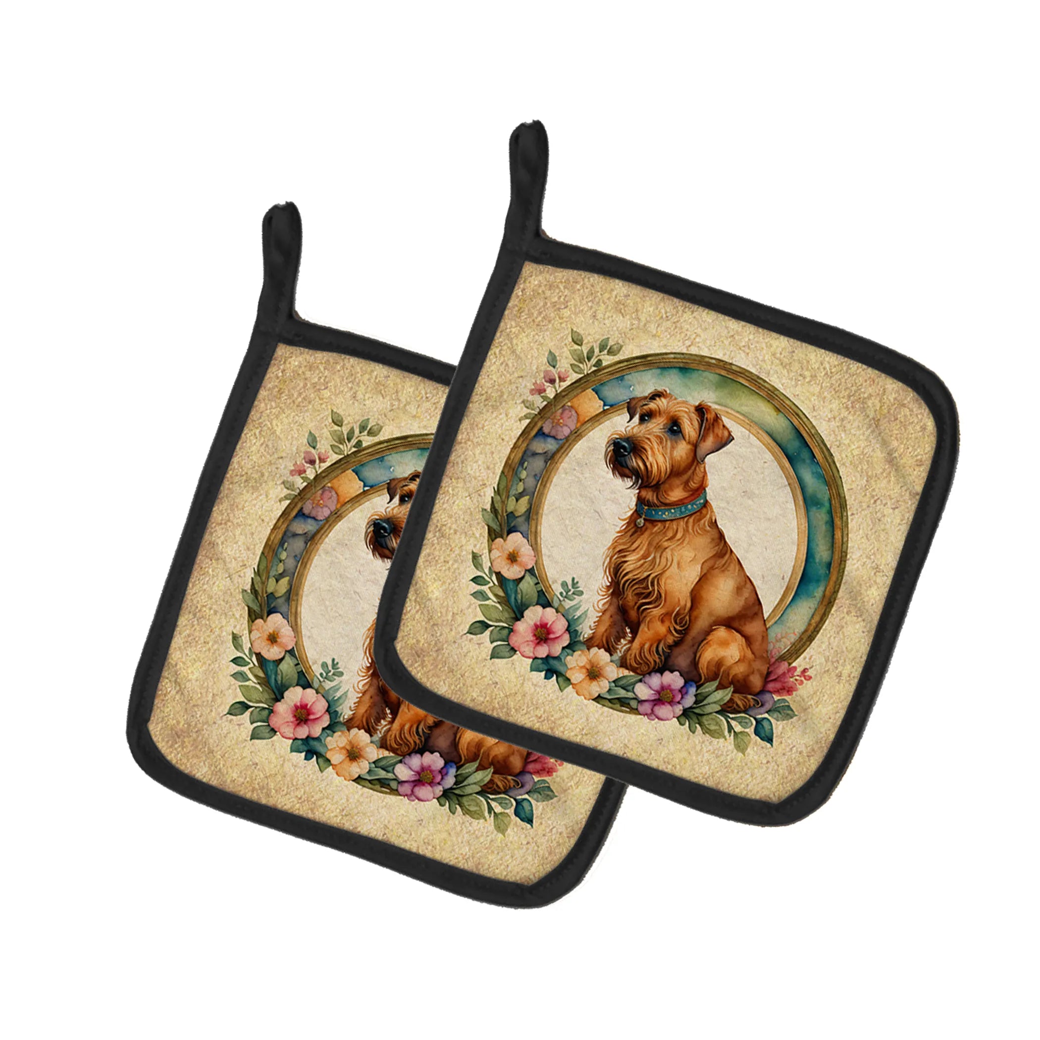 Frame of Flowers Pair of Pot Holders - Size: 7.5HX7.5W | Pack Of: 1 | Collection name: Frame of flowers