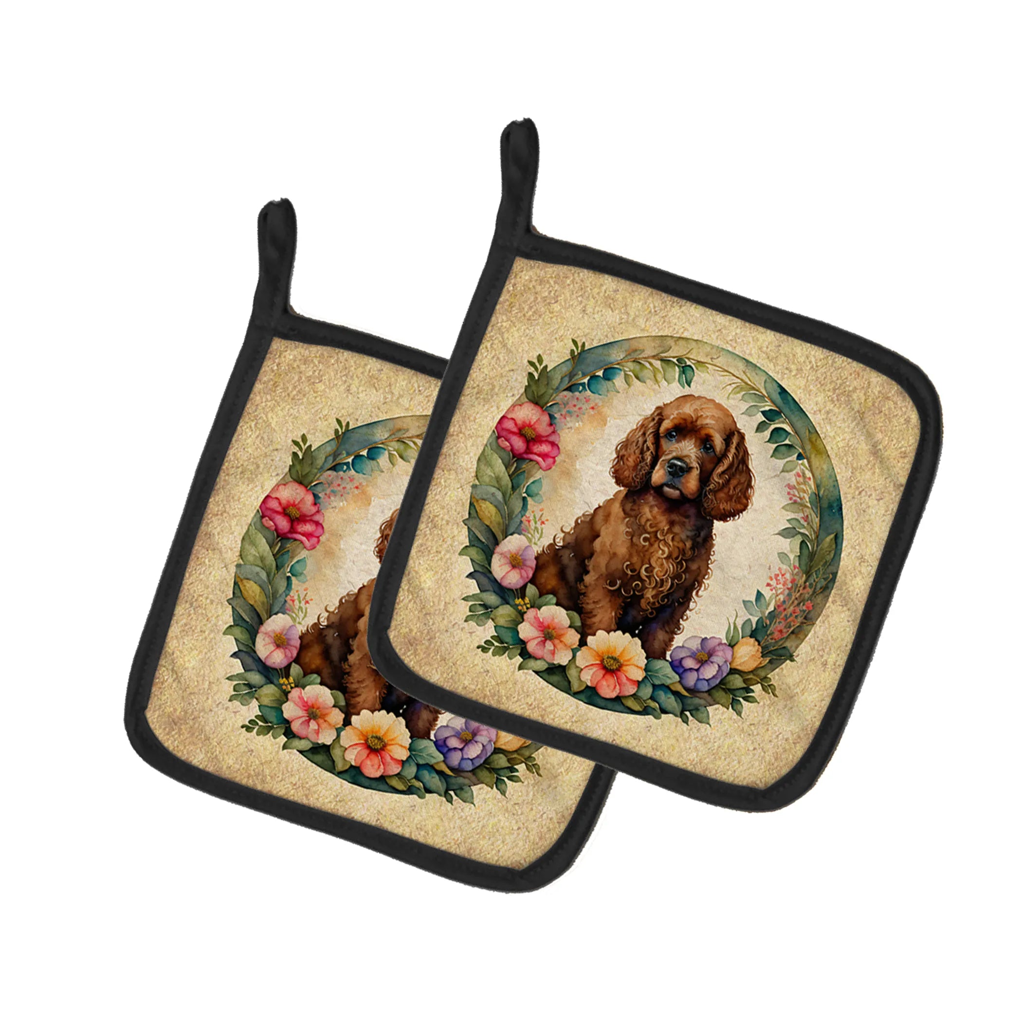 Frame of Flowers Pair of Pot Holders - Size: 7.5HX7.5W | Pack Of: 1 | Collection name: Frame of flowers