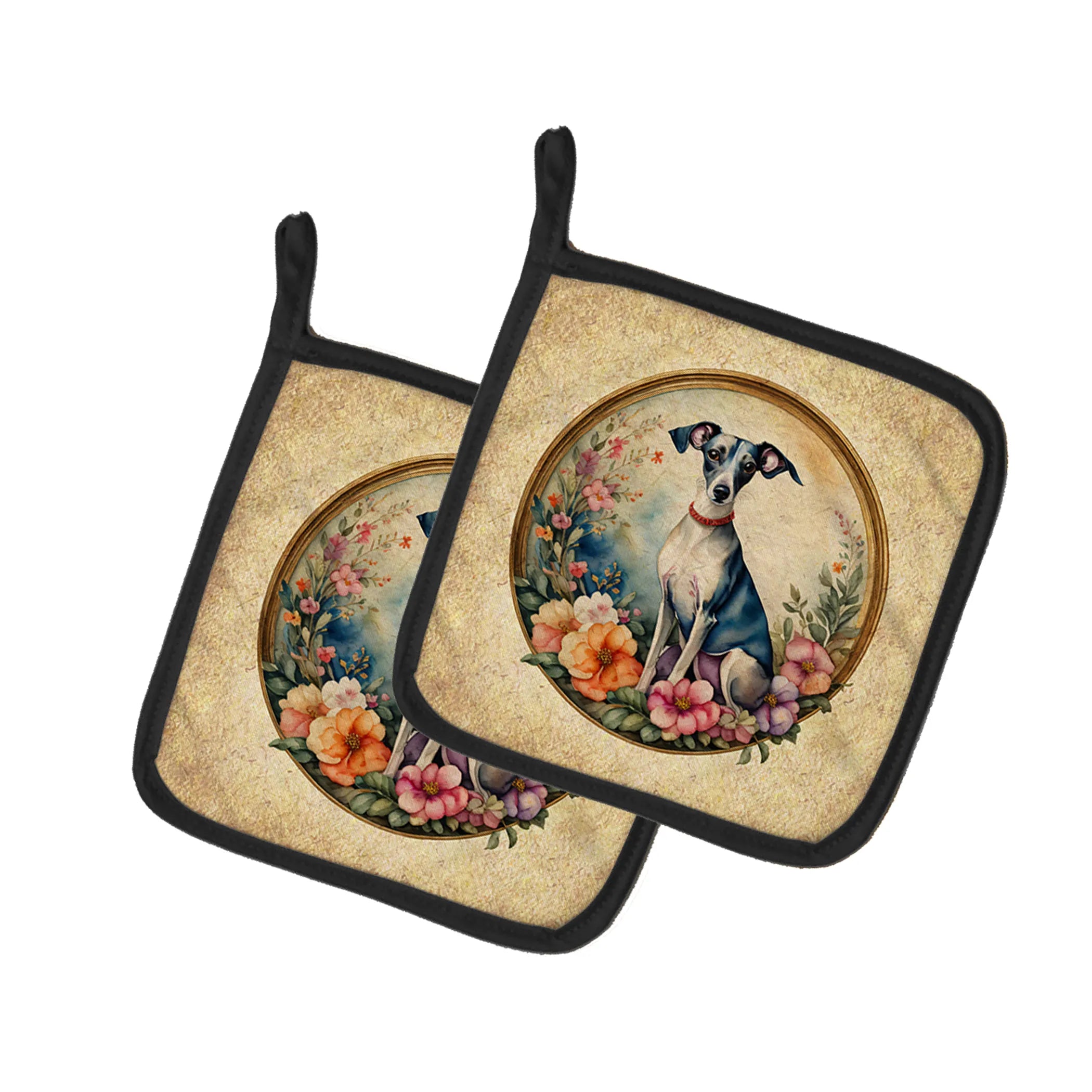 Frame of Flowers Pair of Pot Holders - Size: 7.5HX7.5W | Pack Of: 1 | Collection name: Frame of flowers